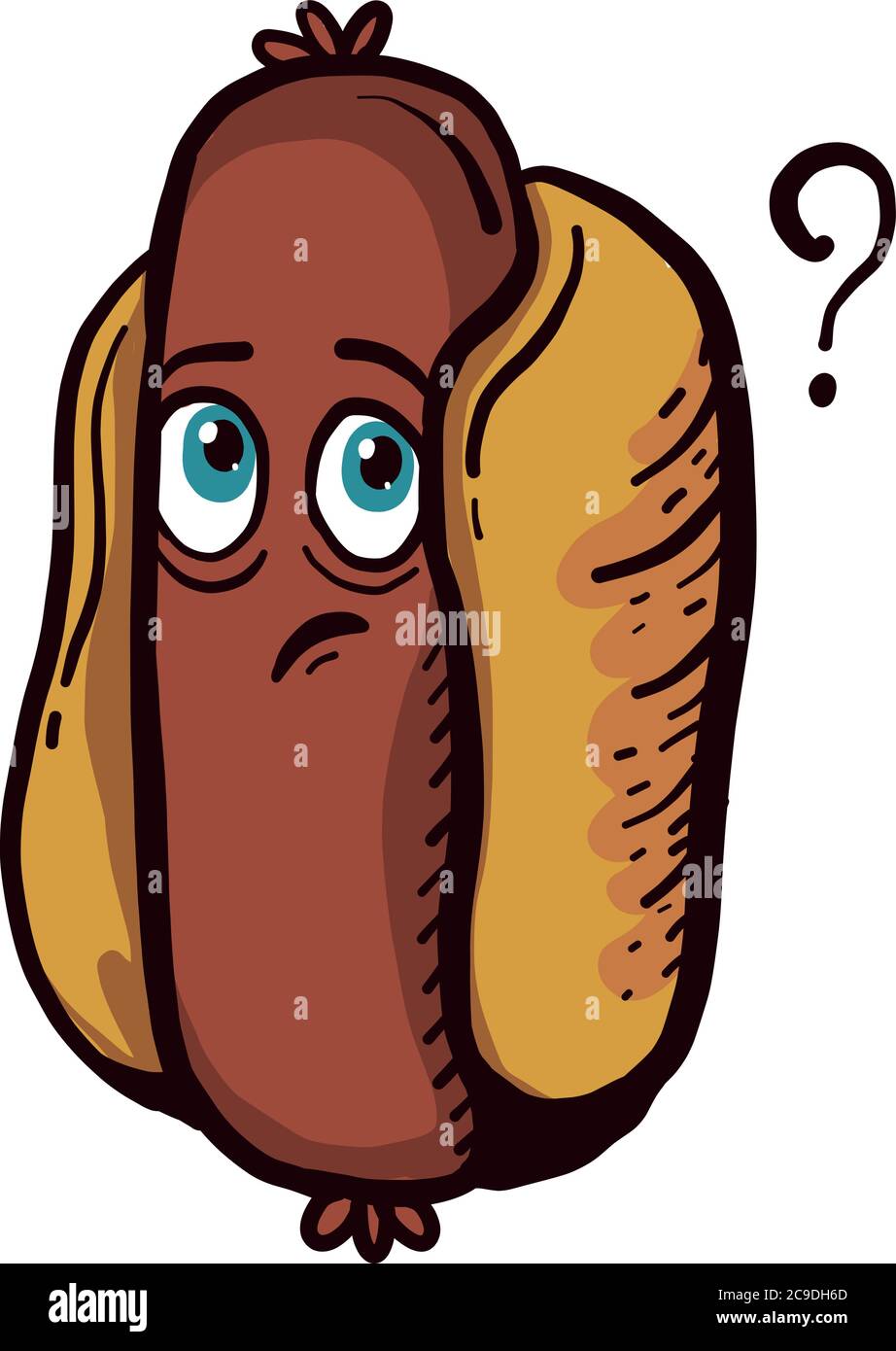 Hot dog thinking, illustration, vector on white background Stock Vector