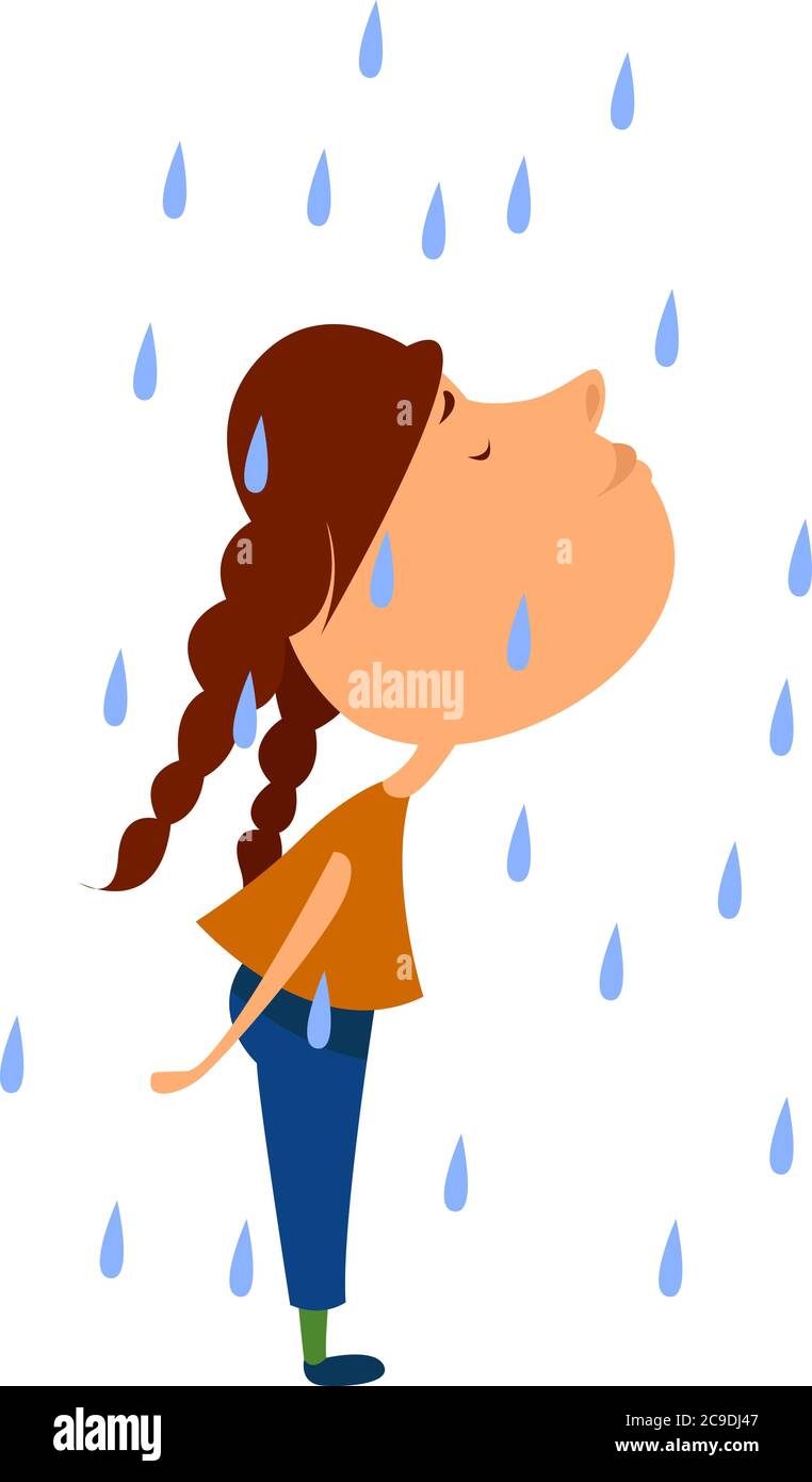 Girl in the rain, illustration, vector on white background Stock Vector