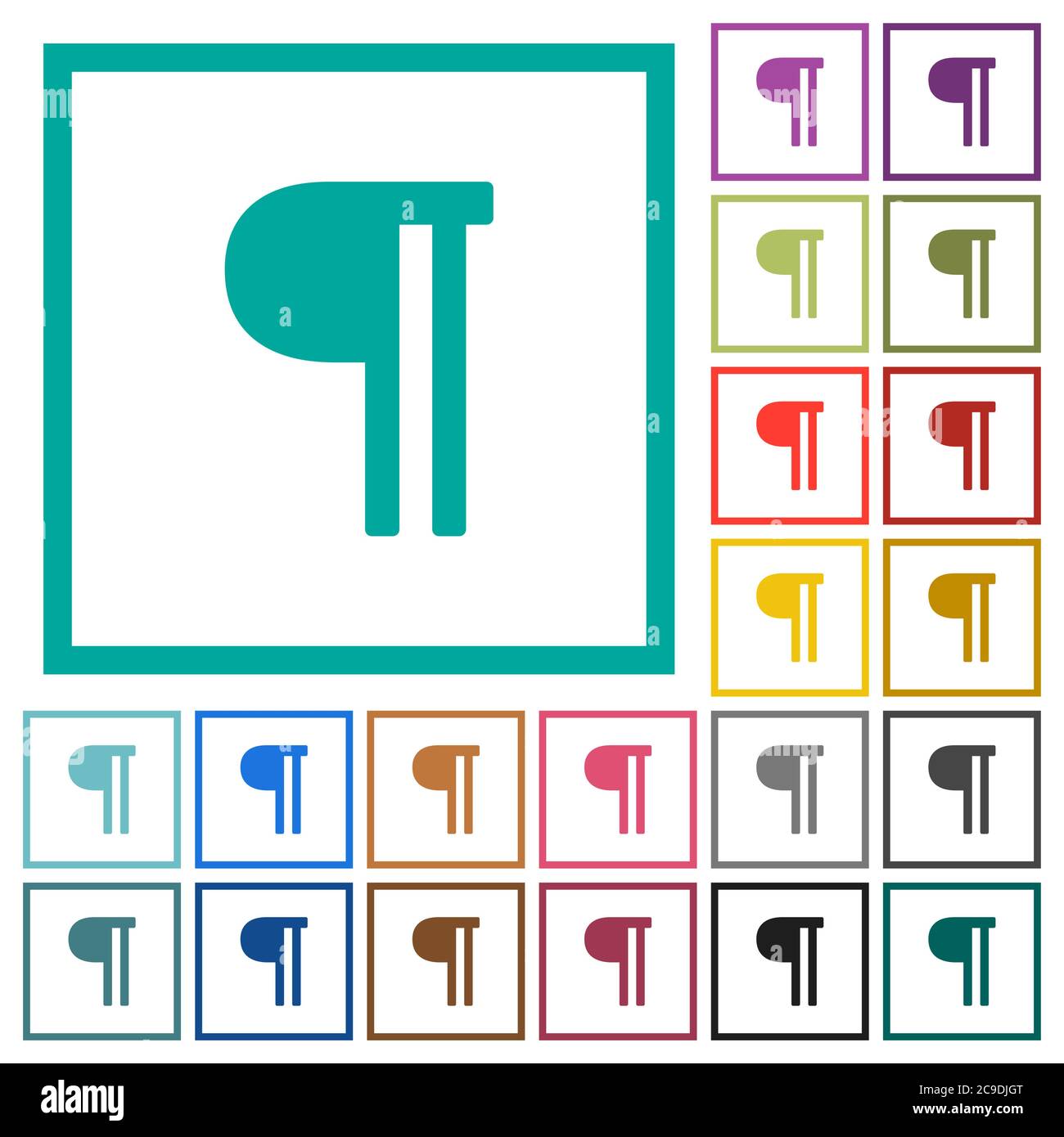 Text paragraph flat color icons with quadrant frames on white