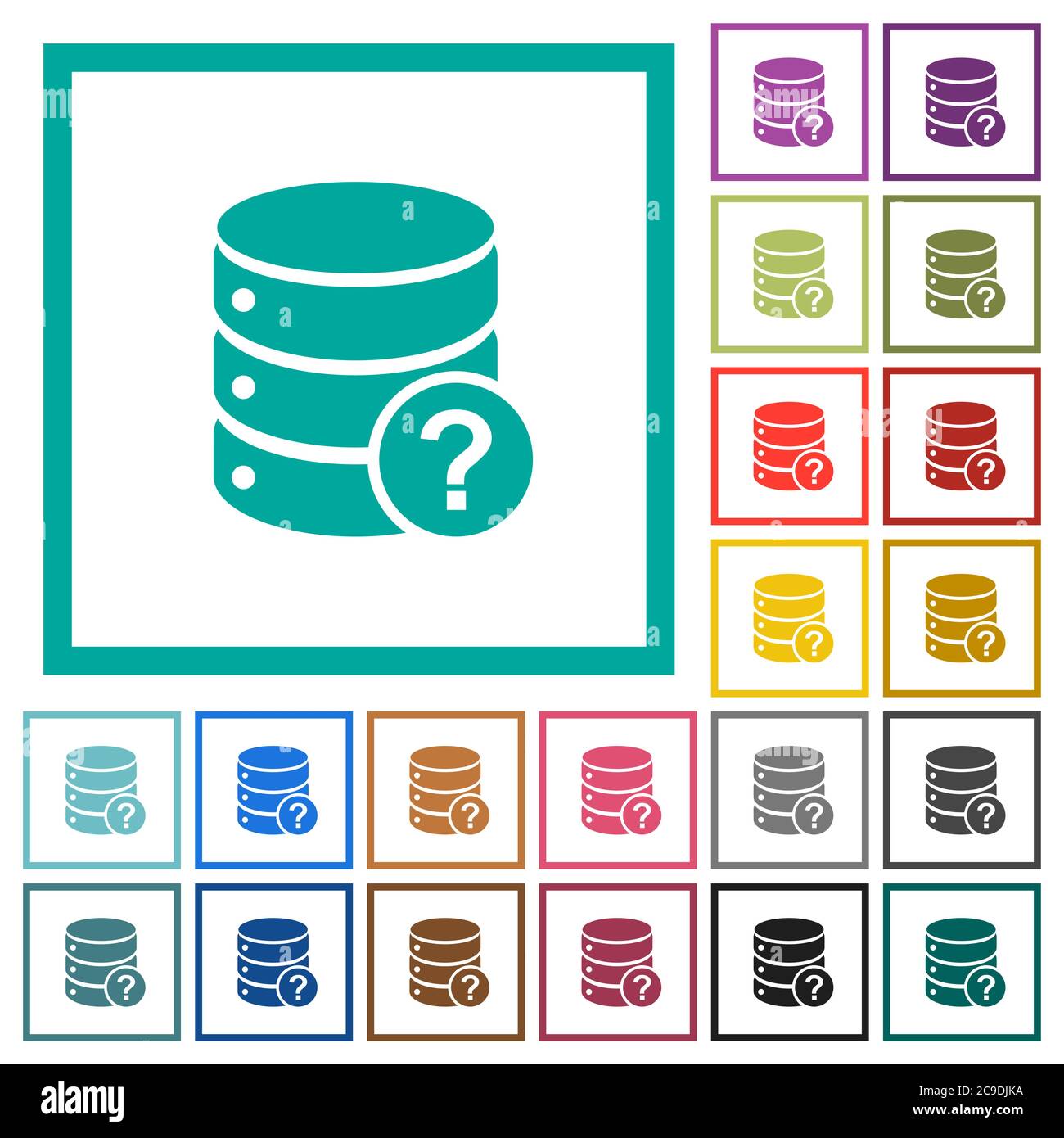 Database query flat color icons with quadrant frames on white ...