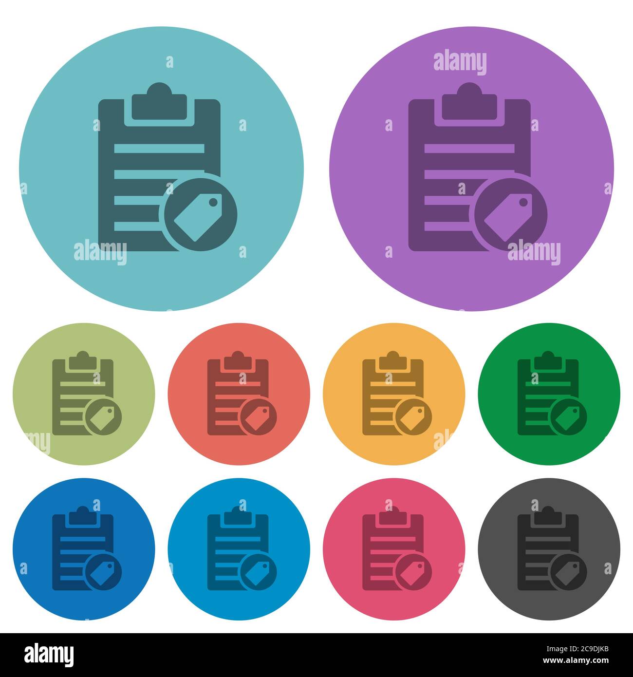 Note tagging darker flat icons on color round background Stock Vector