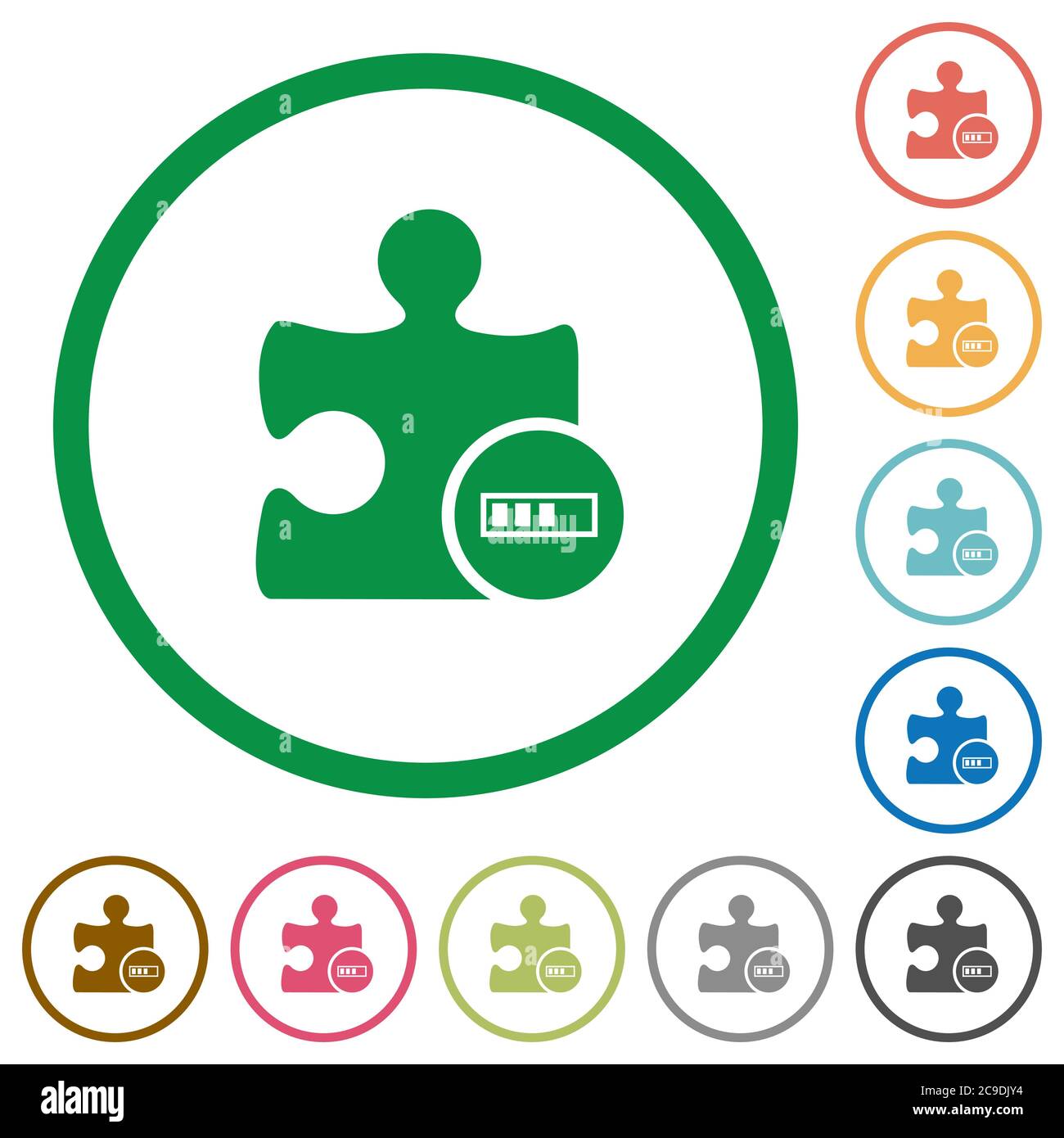Plugin processing flat color icons in round outlines on white background Stock Vector