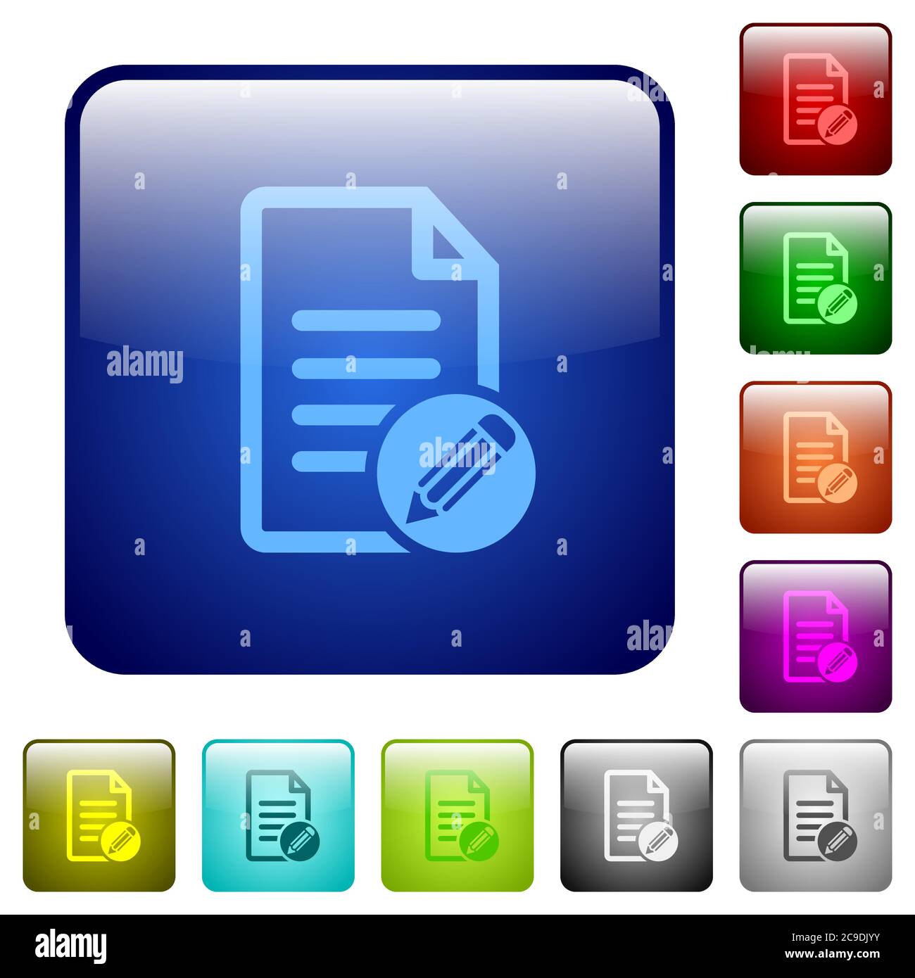 Edit document icons in rounded square color glossy button set Stock Vector