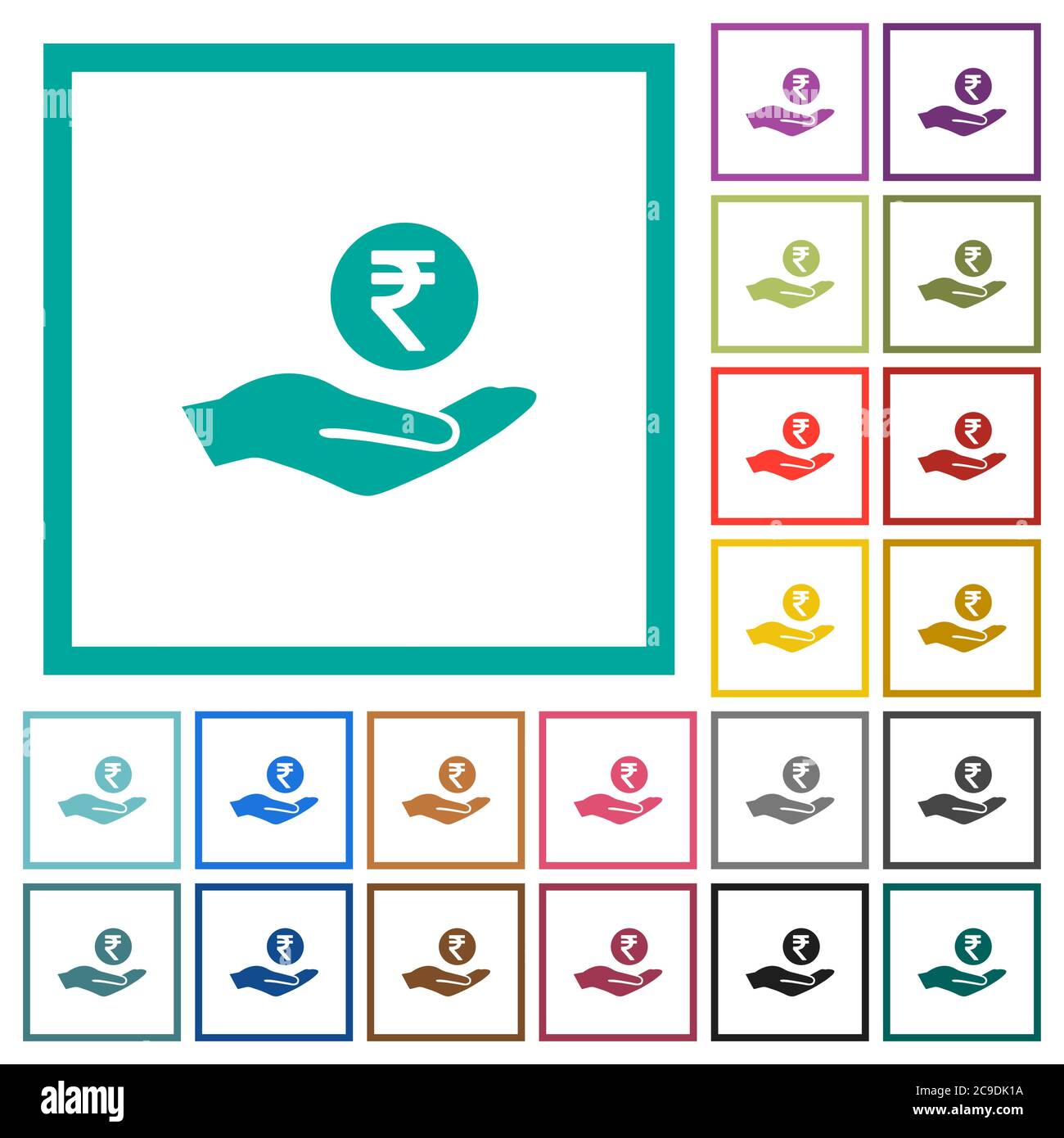 Indian rupee earnings flat color icons with quadrant frames on white ...