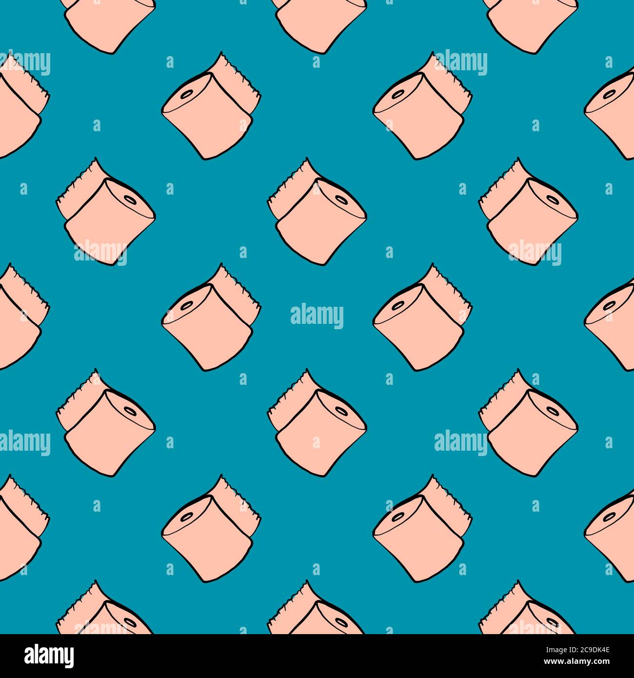 Beige toilet paper ,seamless pattern on blue background. Stock Vector