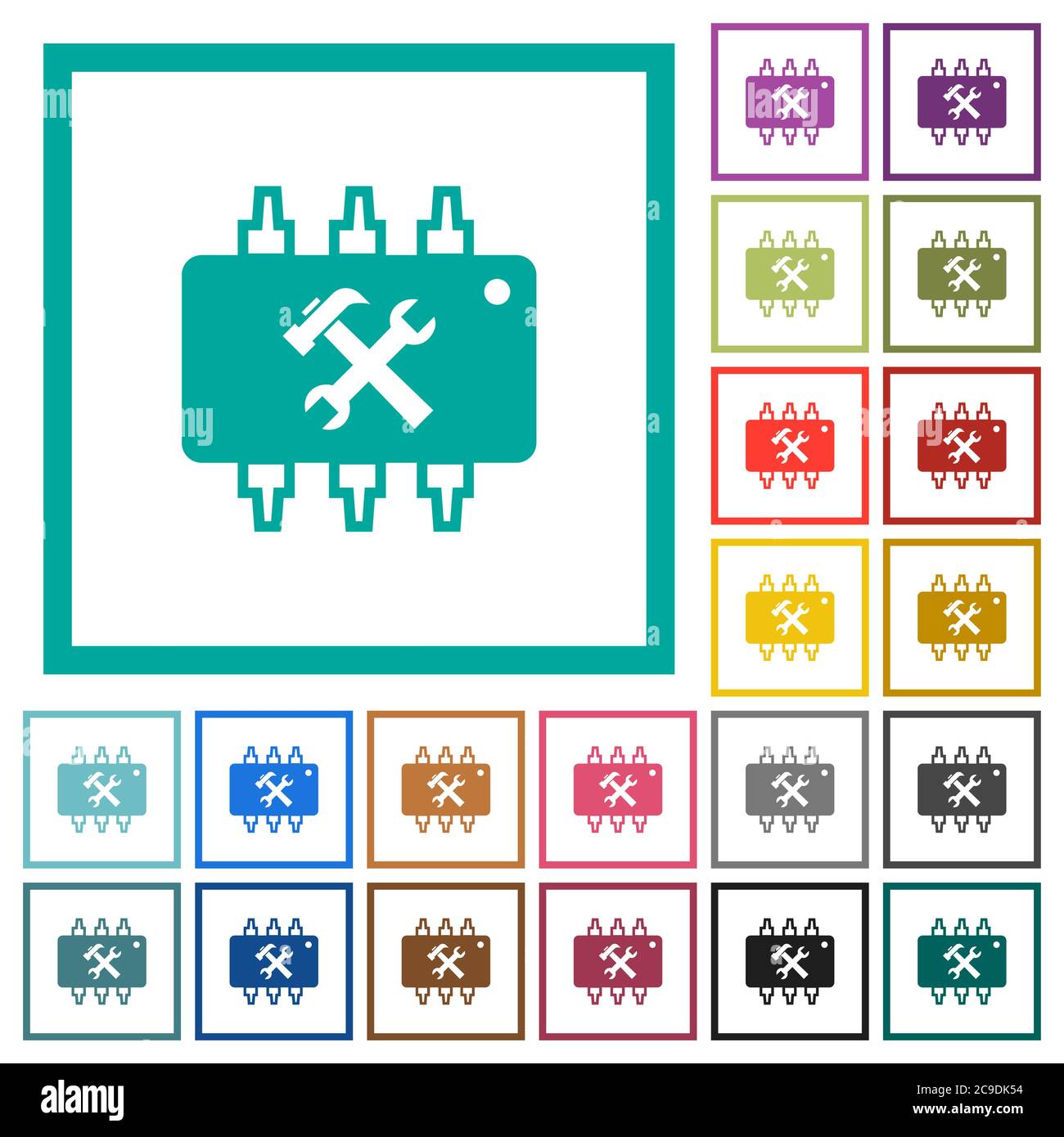 Hardware maintenance flat color icons with quadrant frames on white ...