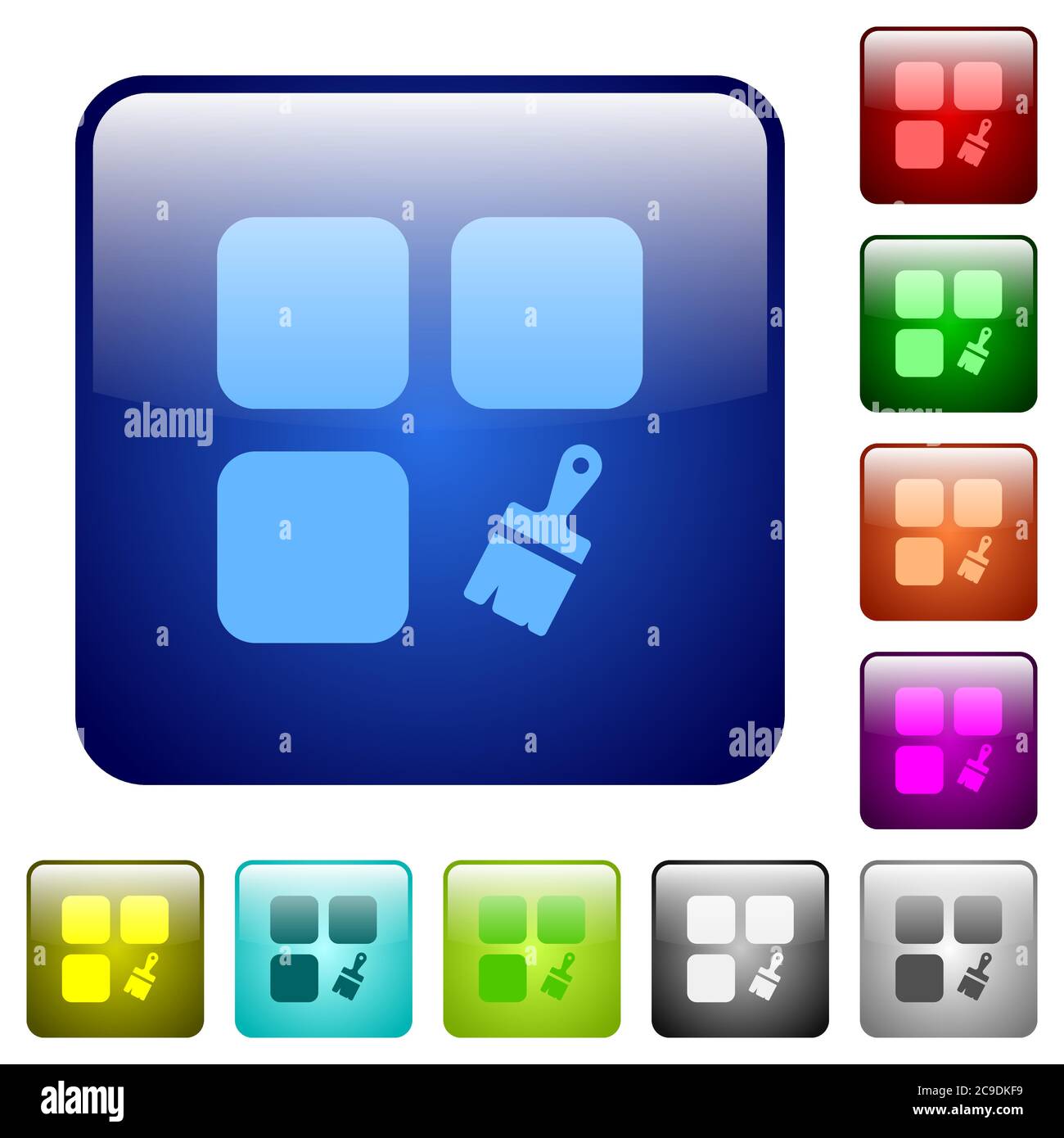 Component paste icons in rounded square color glossy button set Stock Vector