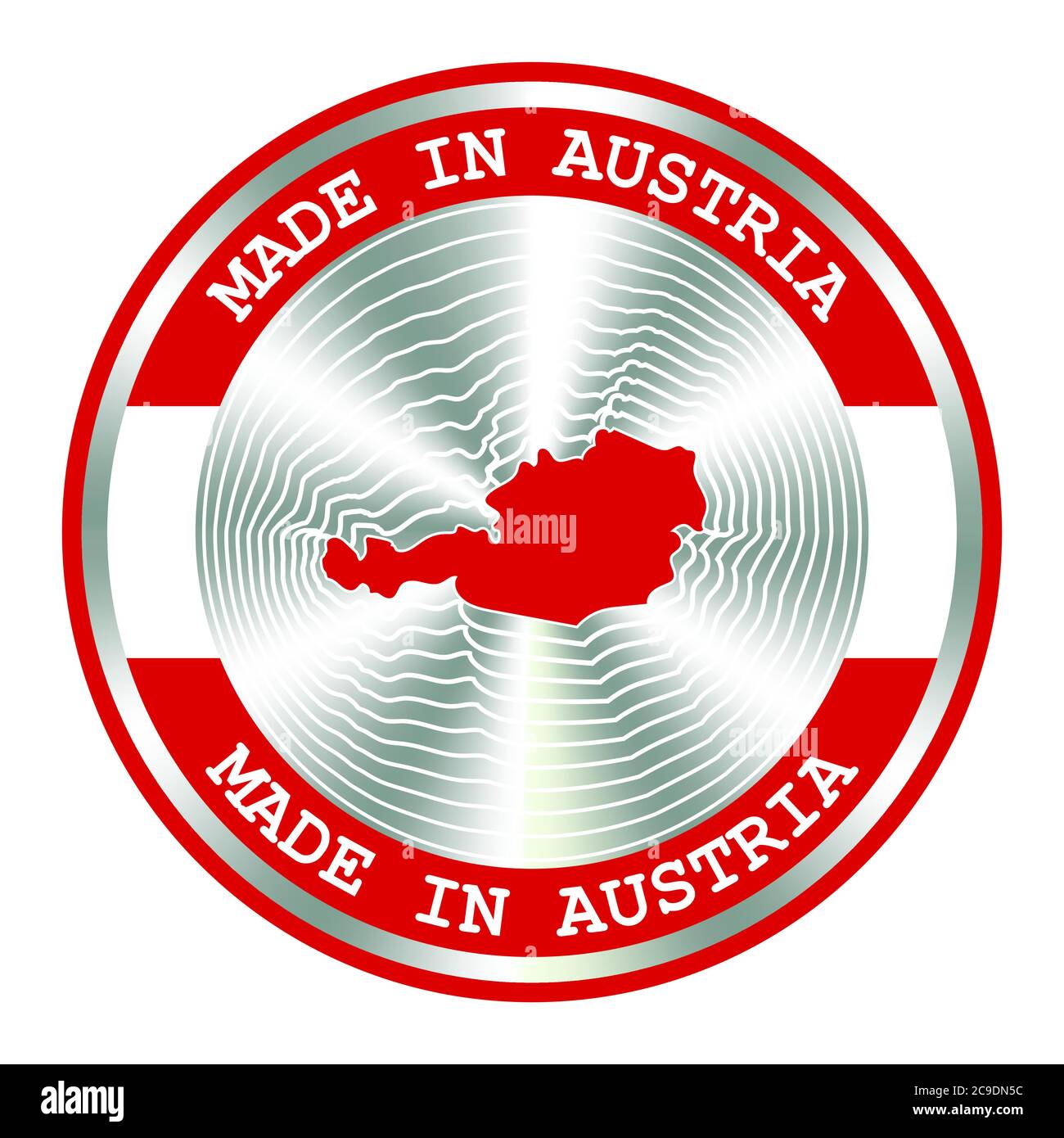 Made in Austria seal or stamp. Round hologram sign for label design and national Austria marketing. Local production icon Stock Vector