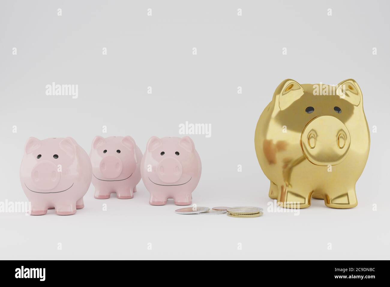 pink piggy banks and euro coins Stock Photo - Alamy