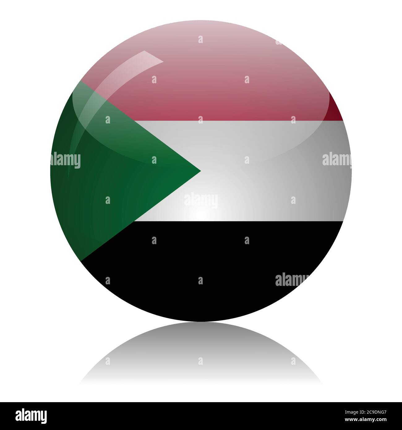 Sudanese flag glass ball on light mirror surface vector illustration Stock Vector