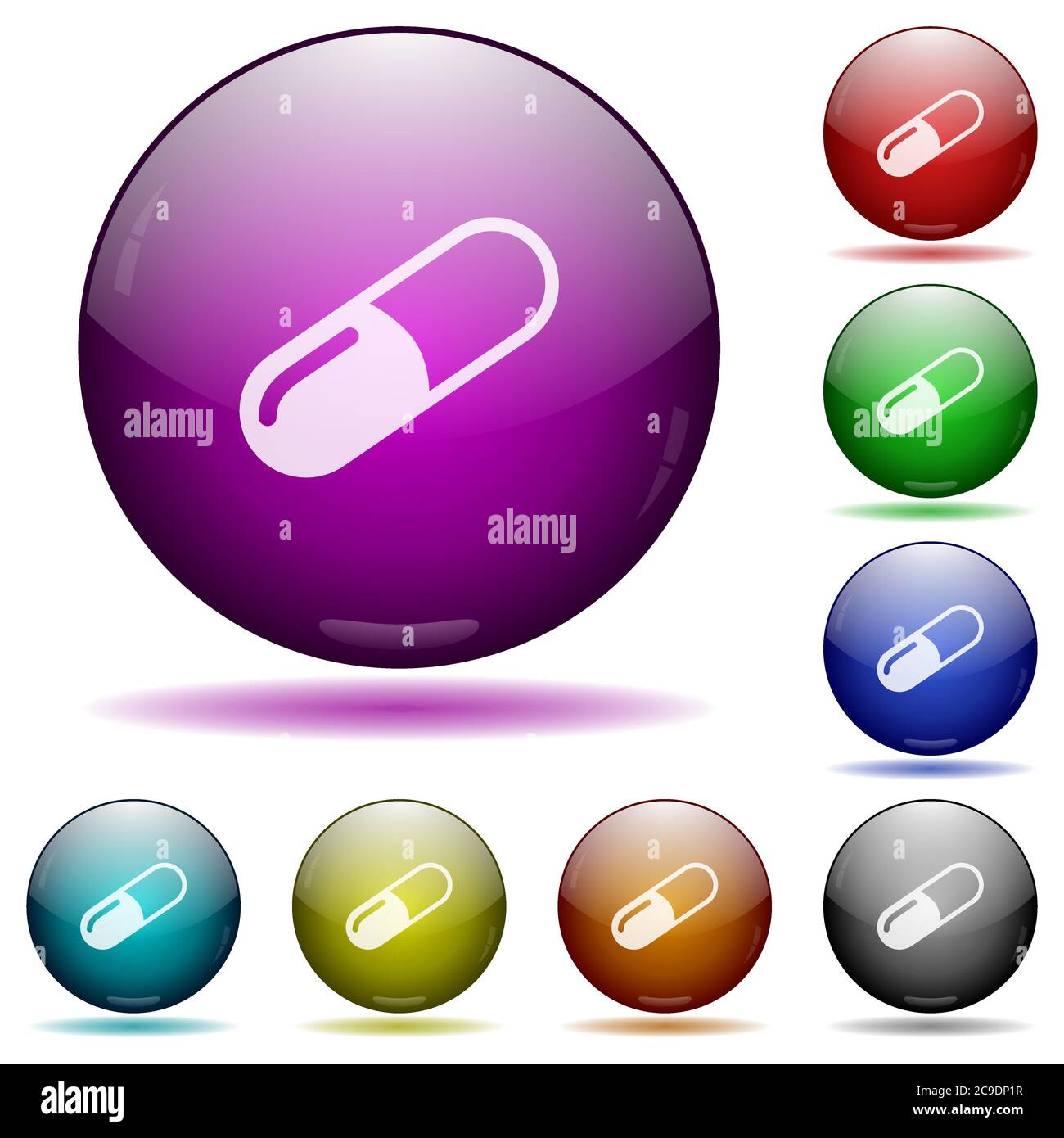 Pill icons in color glass sphere buttons with shadows Stock Vector ...