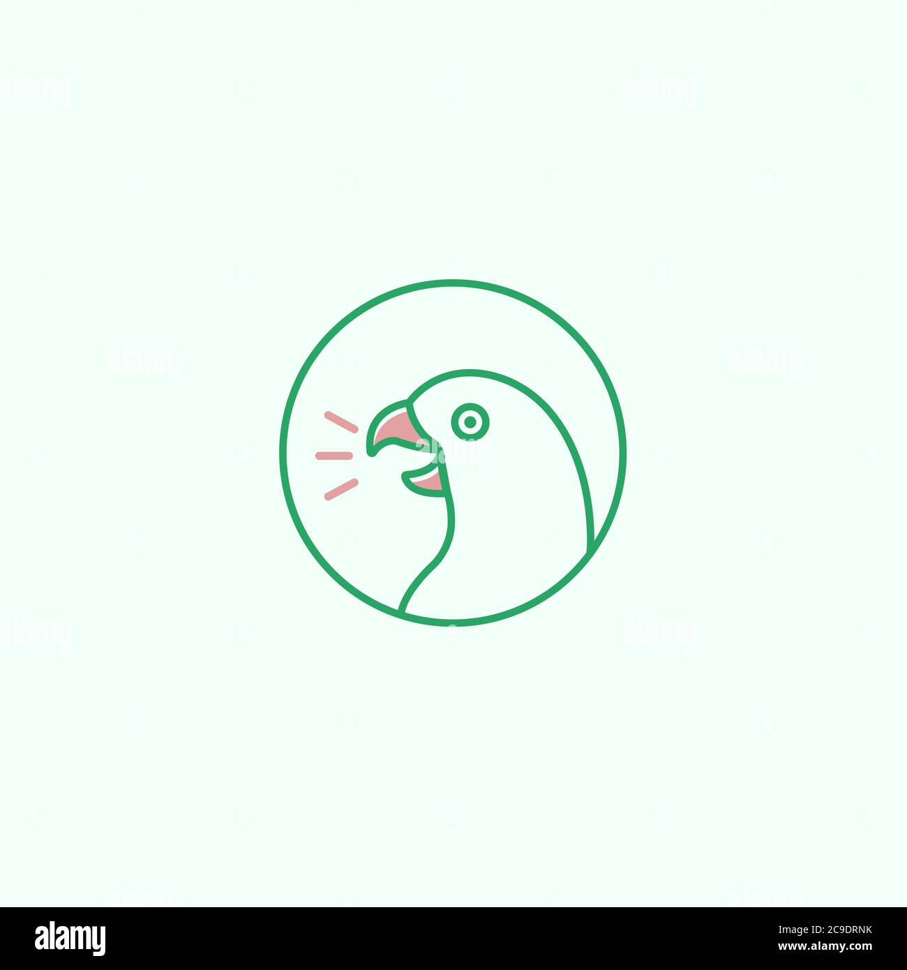 Talking parrot logo using green and red colors. Stock Vector