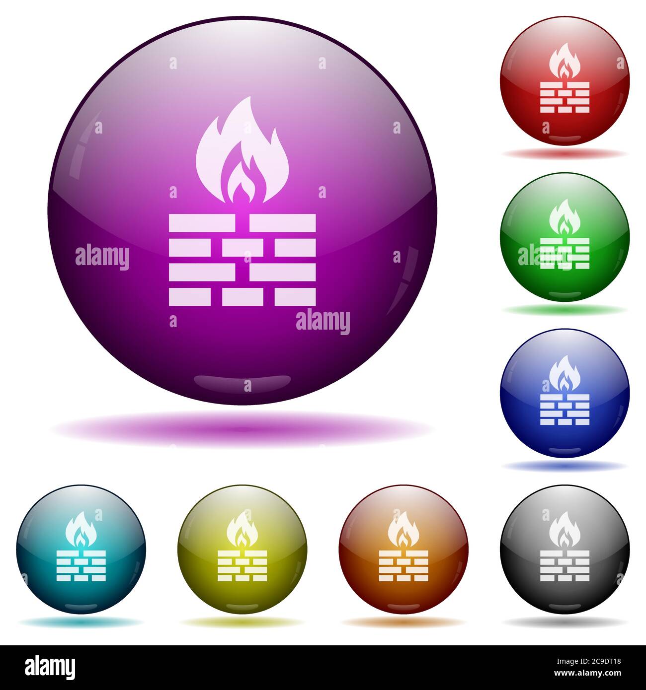 Firewall icons in color glass sphere buttons with shadows Stock Vector ...