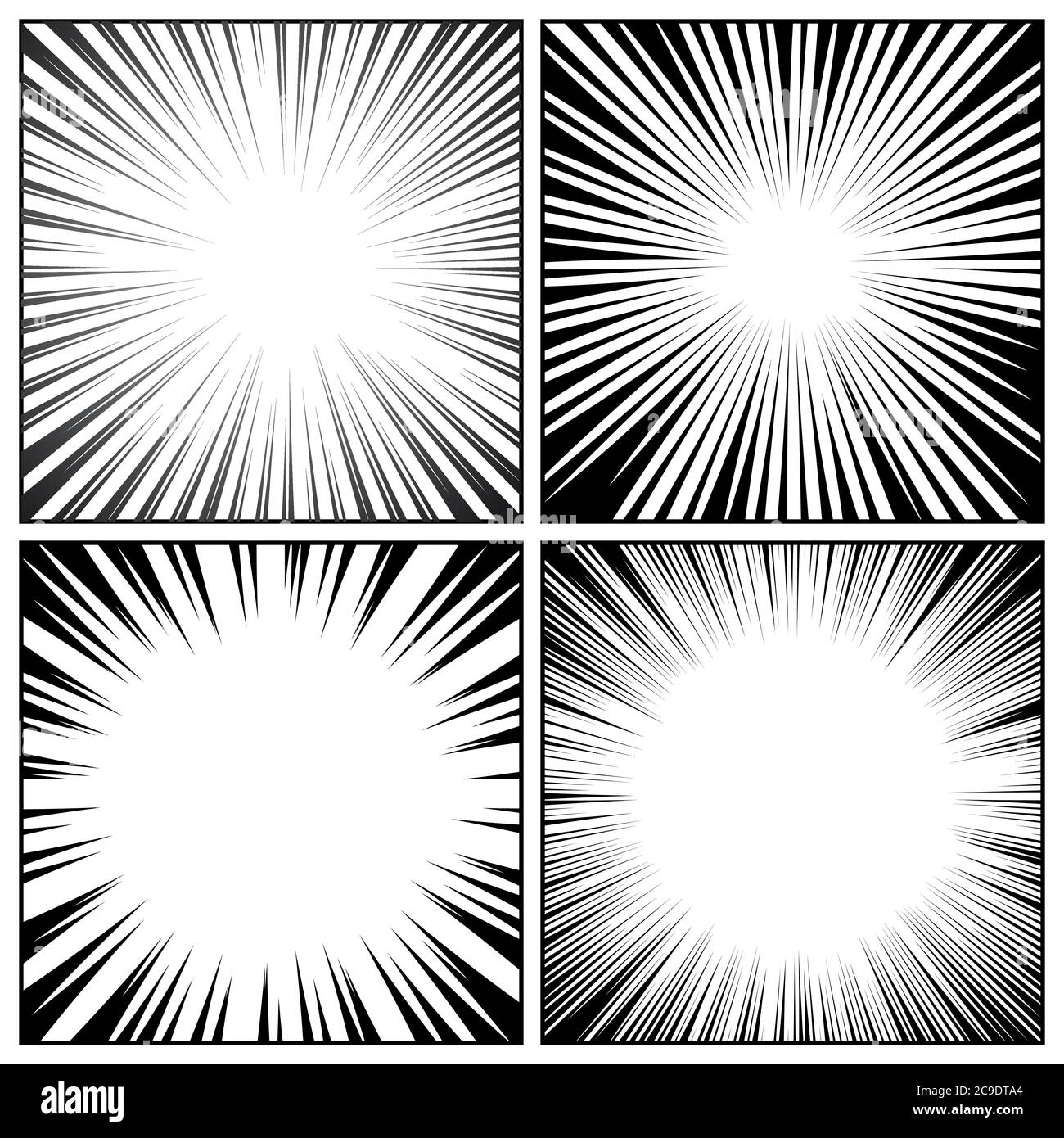 Radial comics lines. Comic book speed horizontal line cover speed texture  action ray explosion hero drawing cartoon set Stock Vector