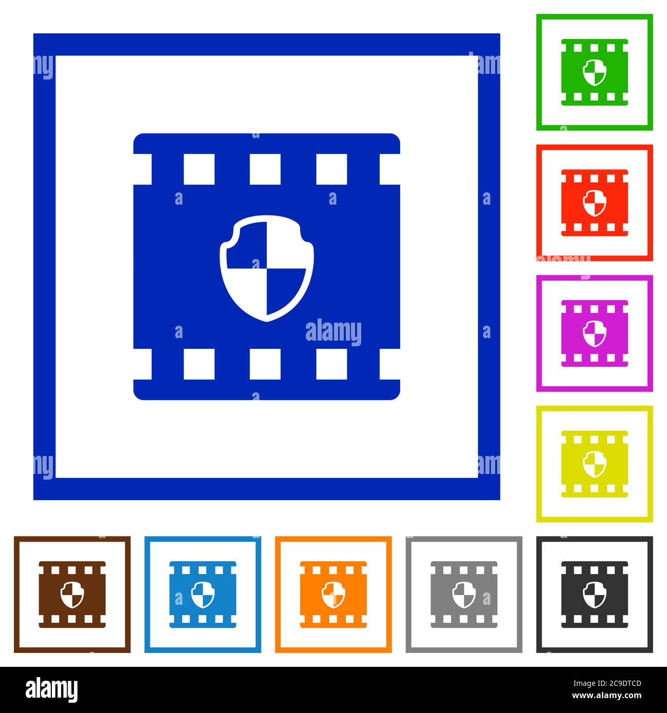 Protected movie flat color icons in square frames on white background ...