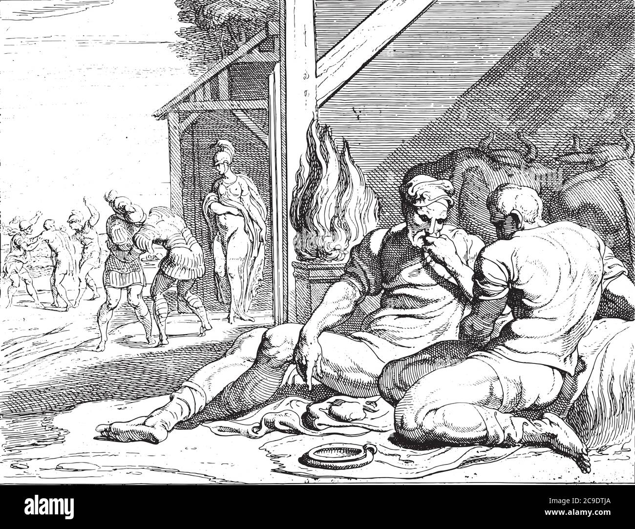 Odysseus and Telemachus in the hut of Eumaeus, Odysseus and Telemachus eat  in the hut of the swineherd Eumaeus, vintage engraving Stock Vector Image &  Art - Alamy