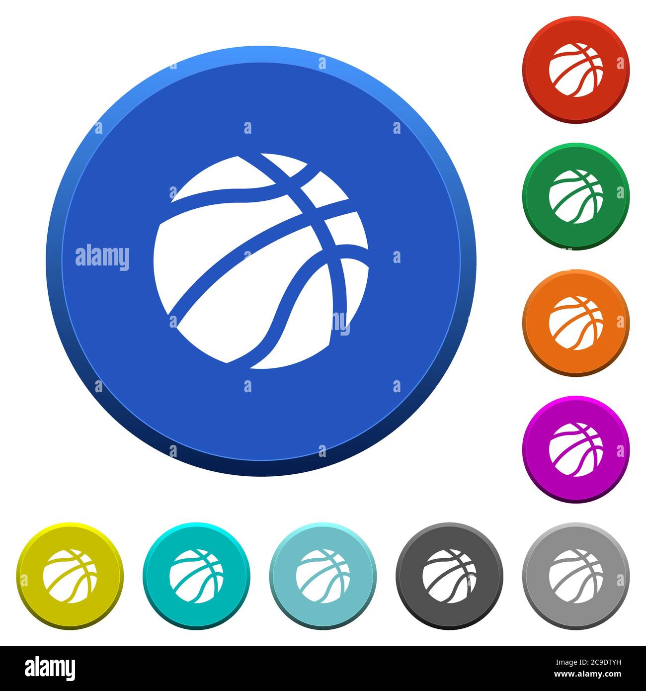 Basketball round color beveled buttons with smooth surfaces and flat