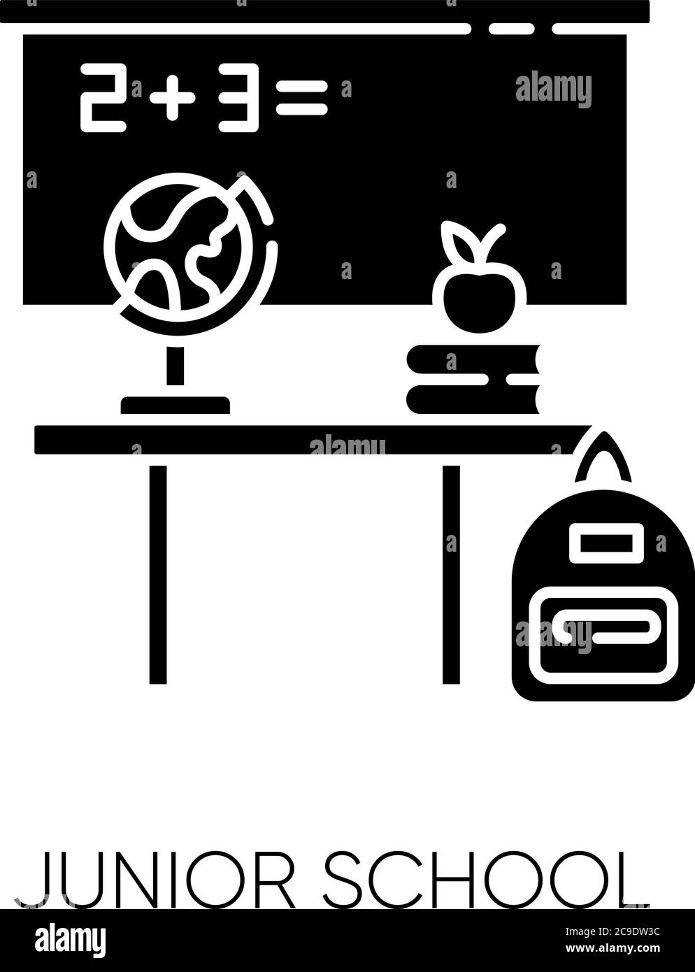 Junior school black glyph icon. Primary education establishment, studying basic sciences silhouette symbol on white space. Classroom equipment. Blackb Stock Vector