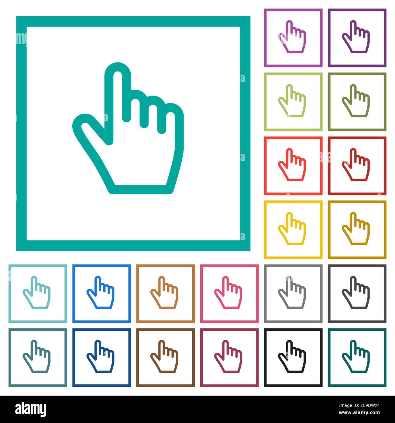Hand cursor flat color icons with quadrant frames on white background Stock Vector