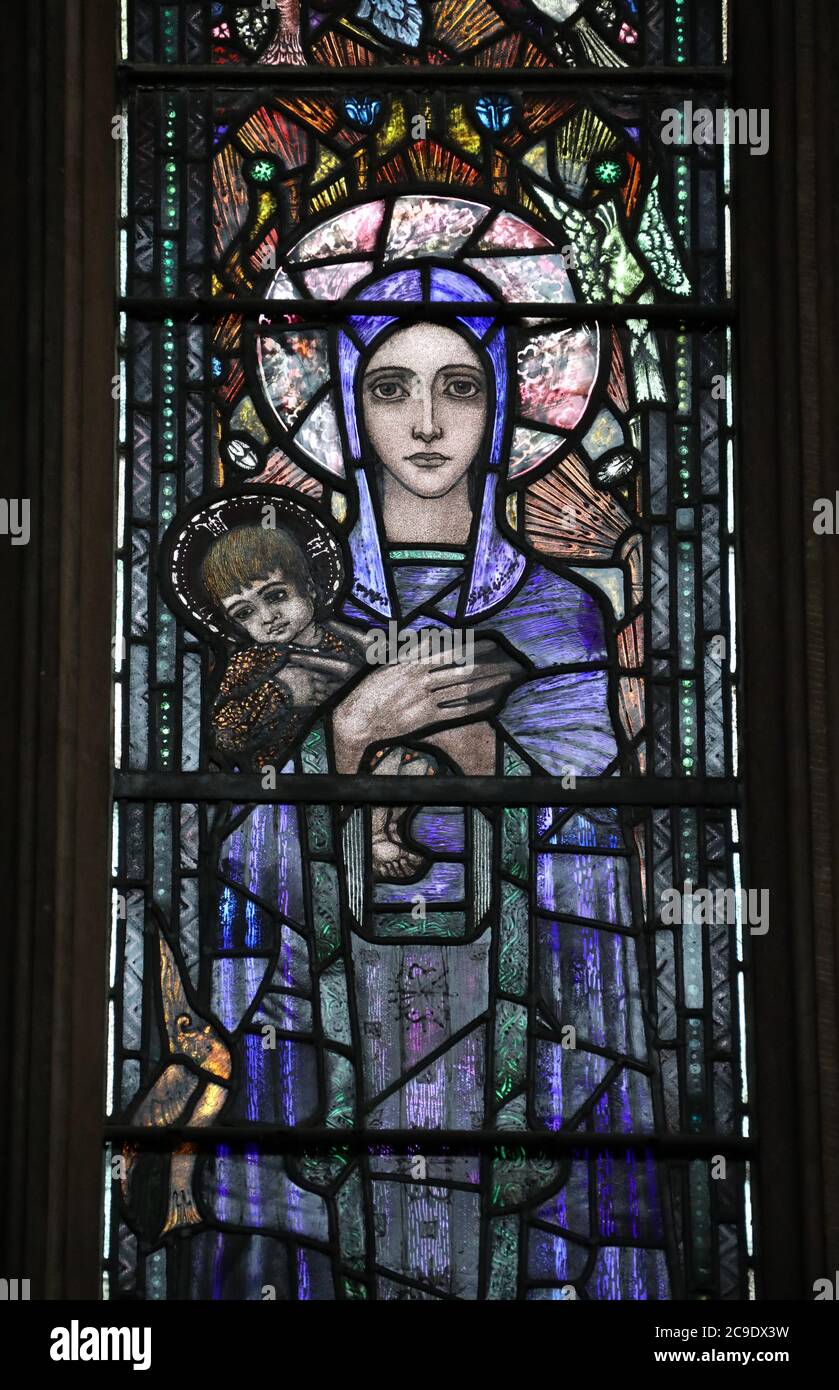 Detail of the Harry Clarke stained glass window at St Marys Church in Nantwich commissioned by