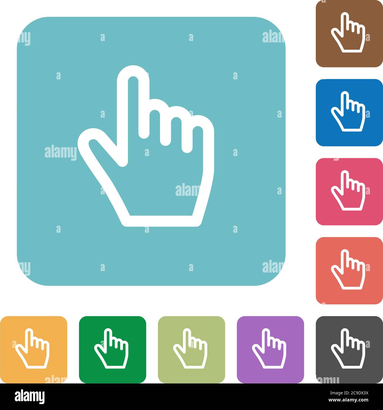 Hand cursor white flat icons on color rounded square backgrounds Stock Vector