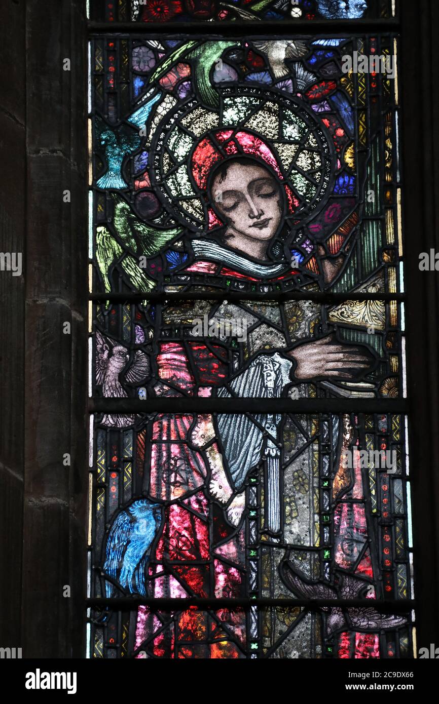 Detail of the Harry Clarke stained glass window at St Marys Church in Nantwich commissioned by