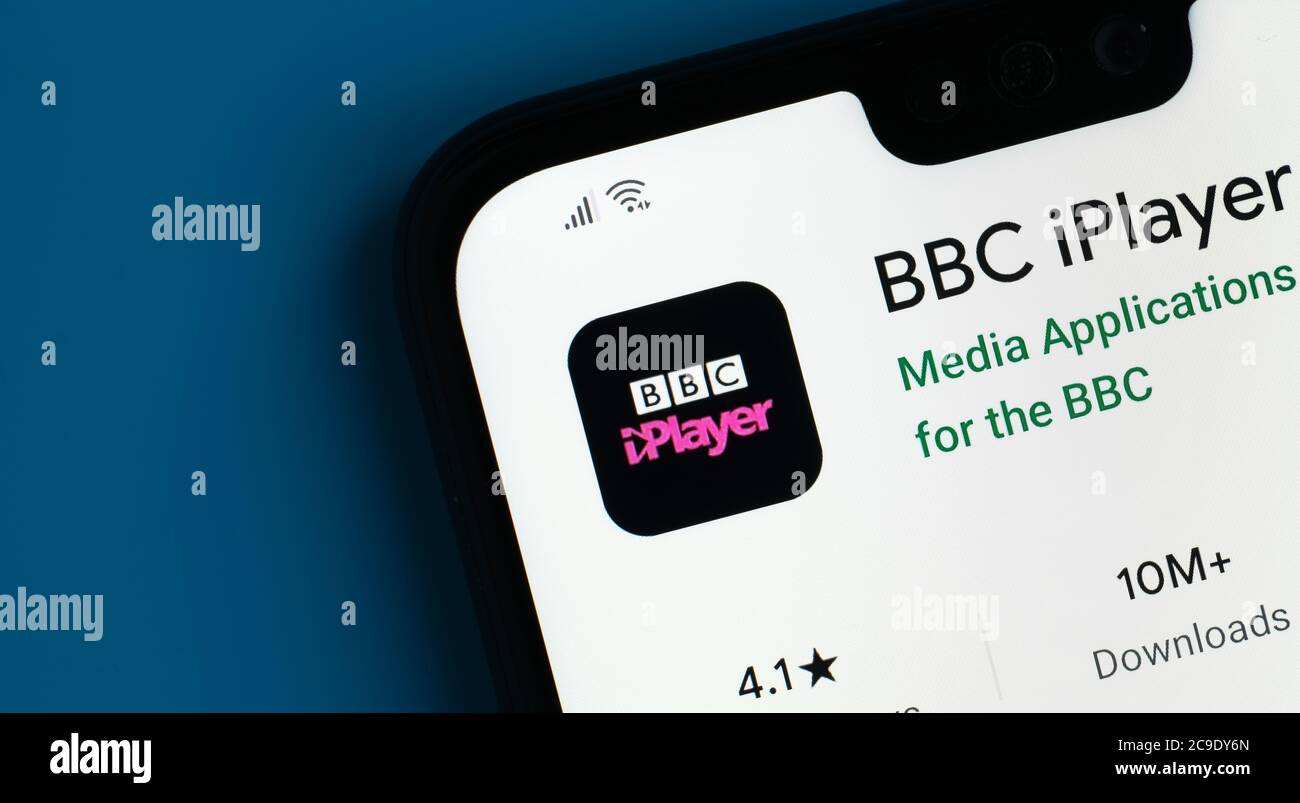 Stone / United Kingdom - July 30 2020: BBC iPlayer app seen on the corner of mobile phone. Stock Photo