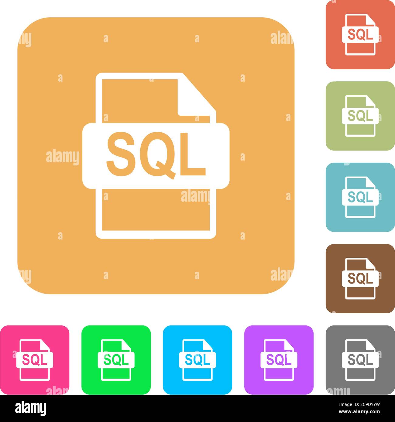 SQL file format flat icons on rounded square vivid color backgrounds ...