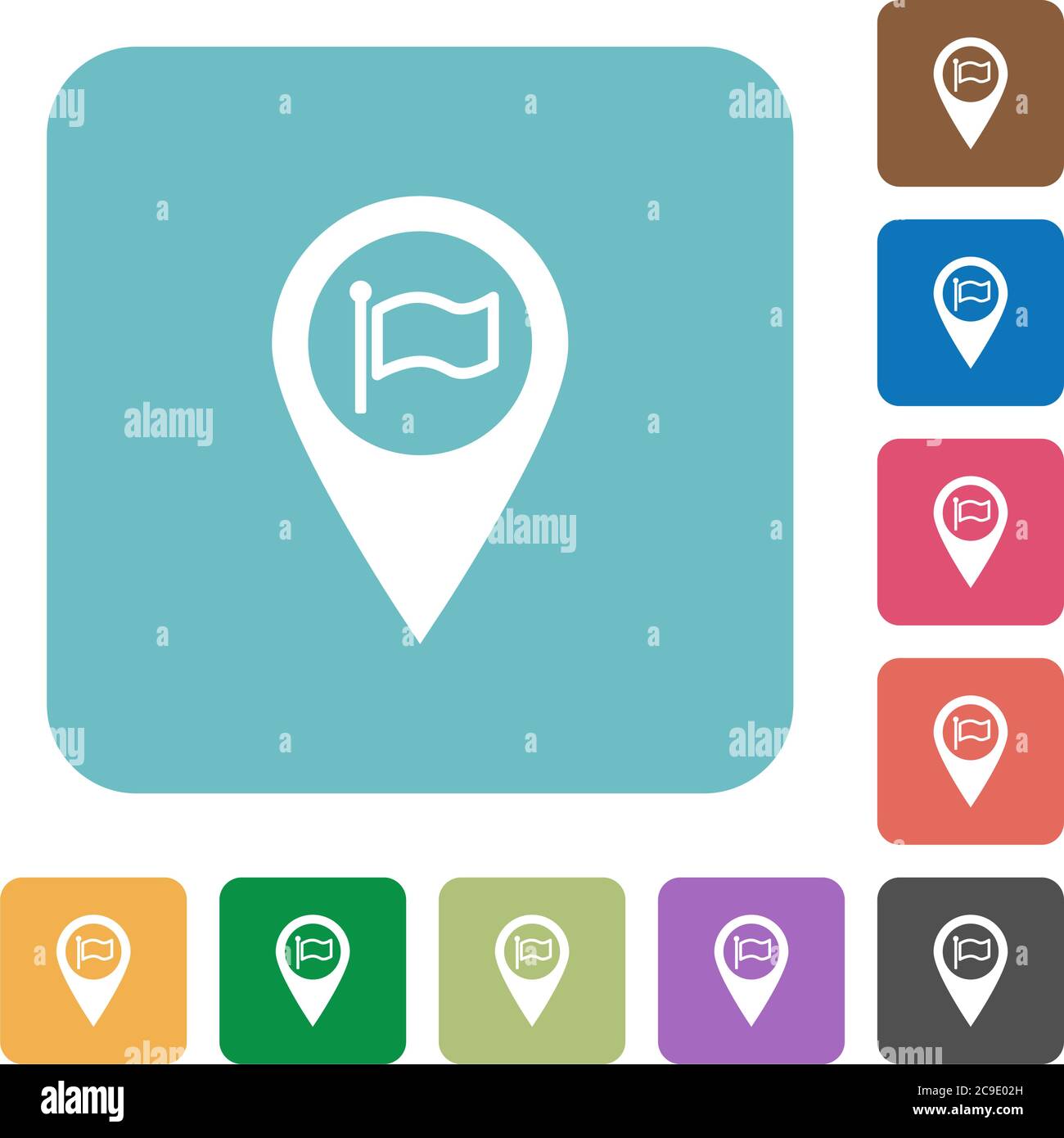 Destination GPS map location white flat icons on color rounded square ...