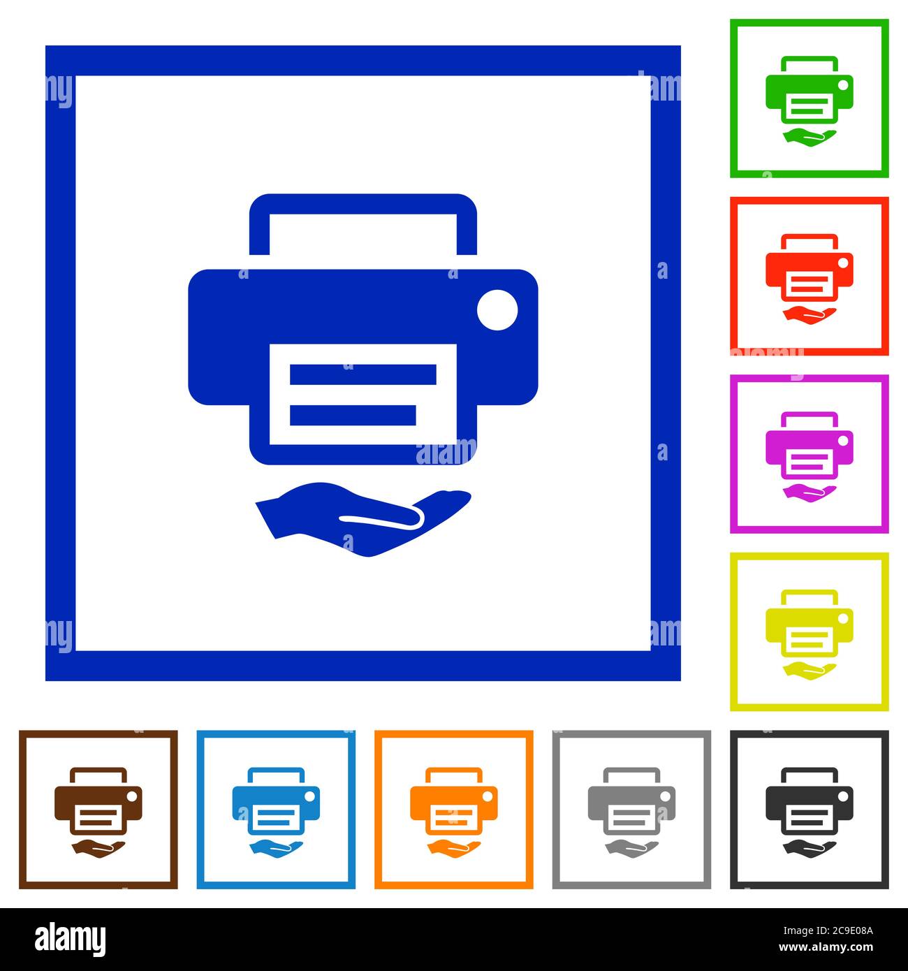 Shared printer flat color icons in square frames on white background Stock Vector