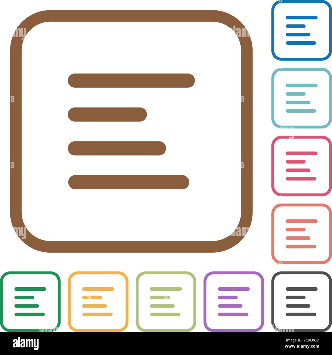 Text align left simple icons in color rounded square frames on white ...