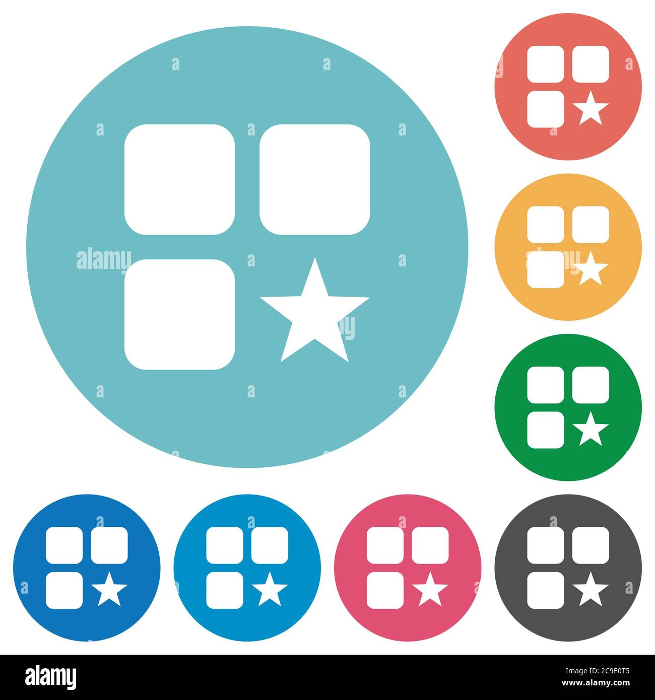 Rank component flat white icons on round color backgrounds Stock Vector