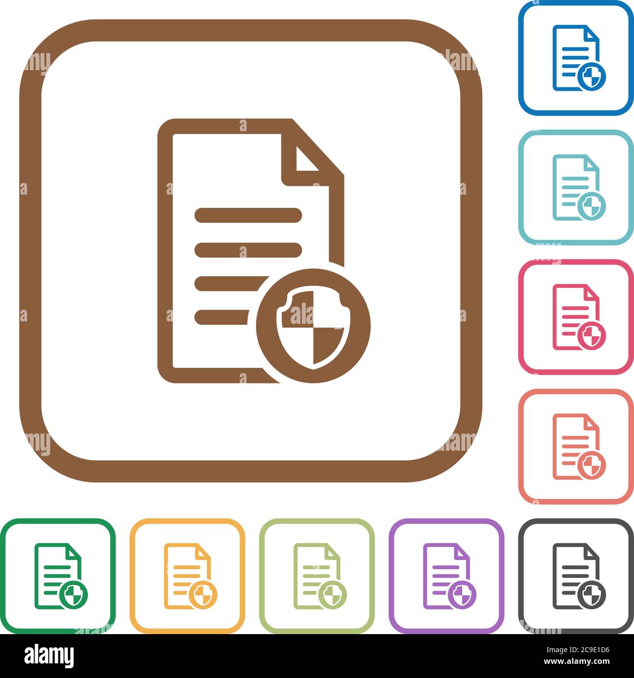 Document protect simple icons in color rounded square frames on white ...