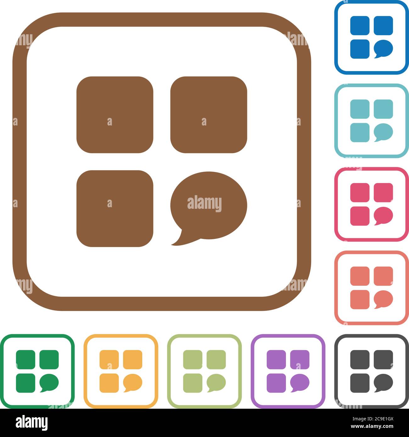Message component simple icons in color rounded square frames on white background Stock Vector