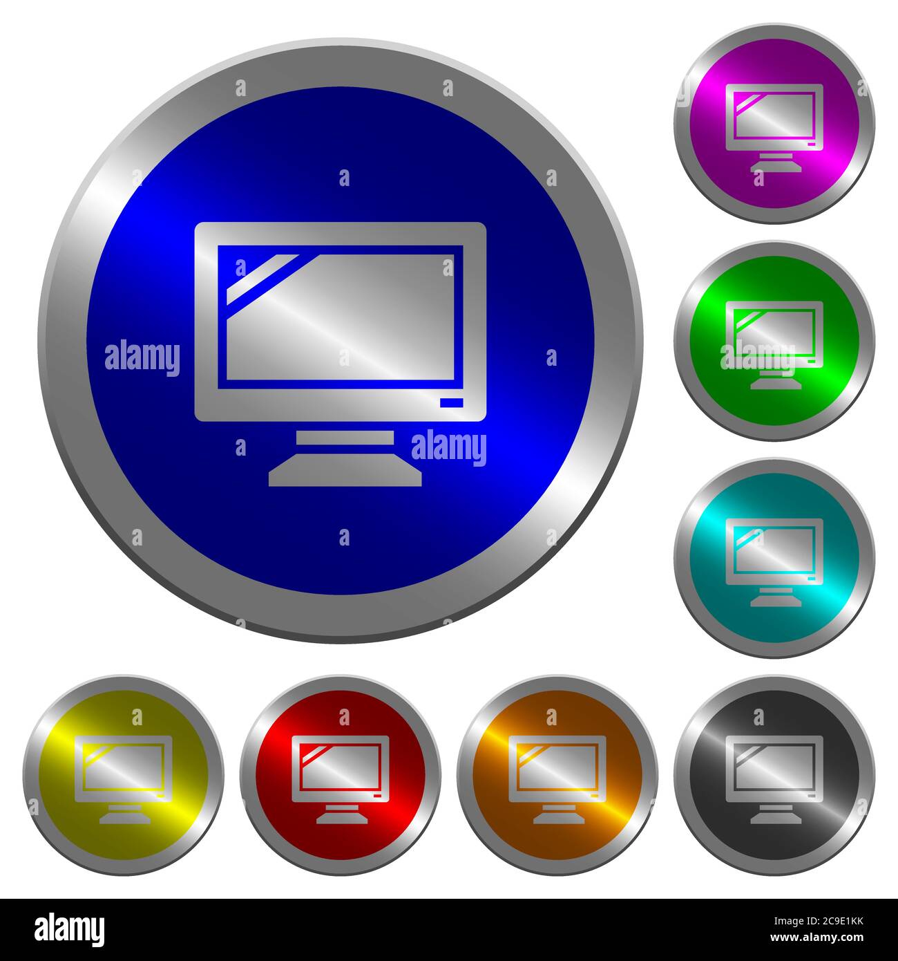 Monitor icons on round luminous coin-like color steel buttons Stock ...