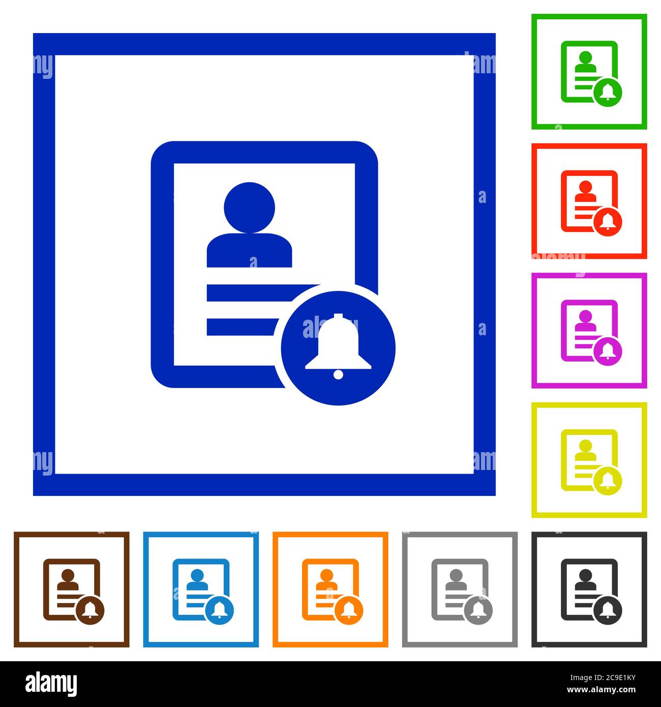 Contact notifications flat color icons in square frames on white background Stock Vector