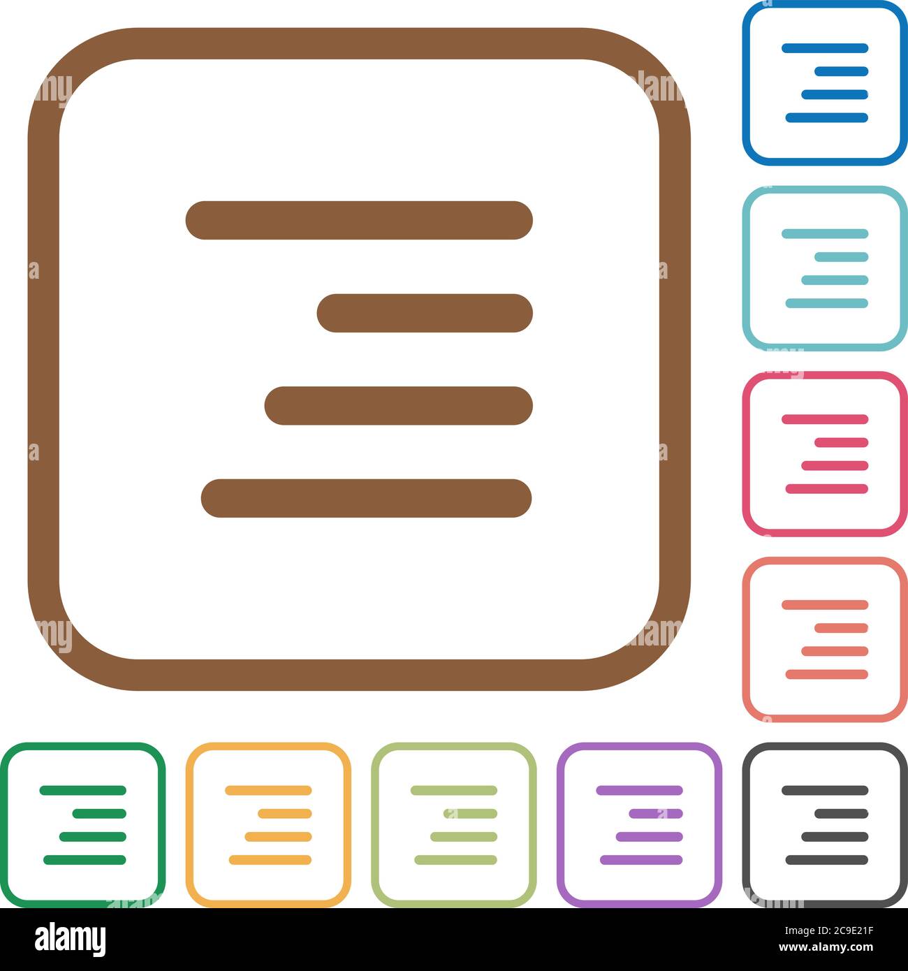 Text align right simple icons in color rounded square frames on white ...