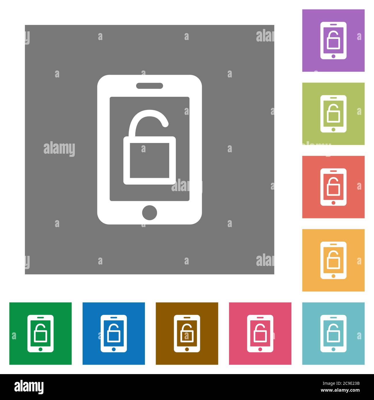 Smartphone unlock flat icons on simple color square backgrounds Stock ...