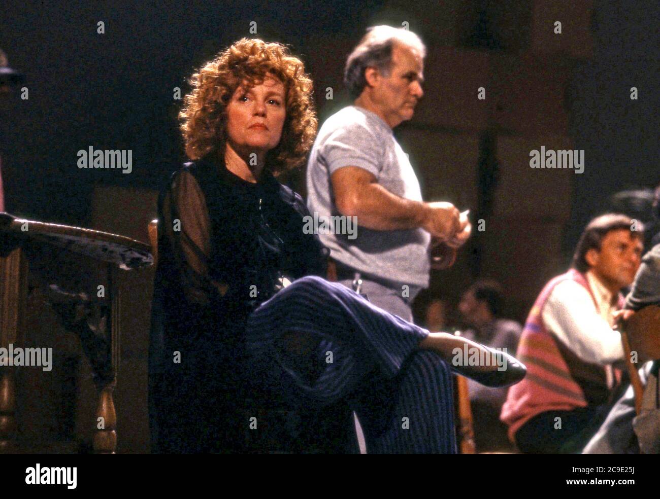 Madeline Kahn rehearsing a comic sketch based on a scene from the movie Blazing Saddles for Comic Relief benefit in Los Angeles, CA Stock Photo