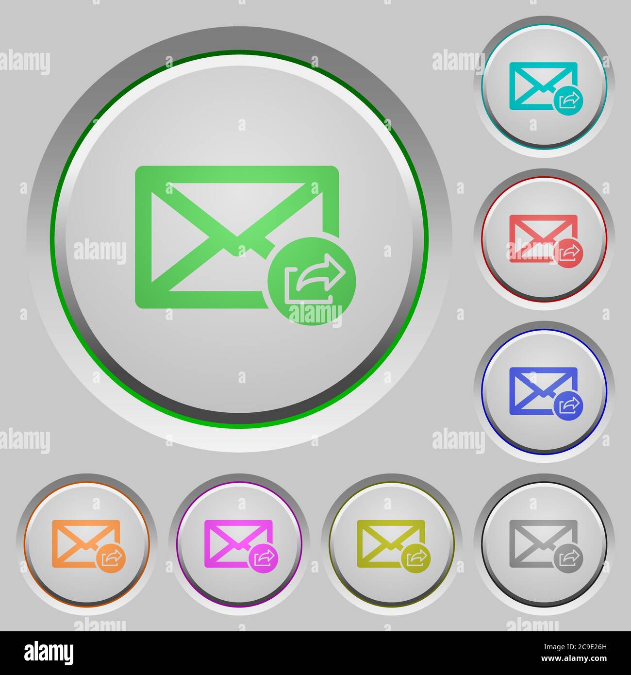 Export mail color icons on sunk push buttons Stock Vector