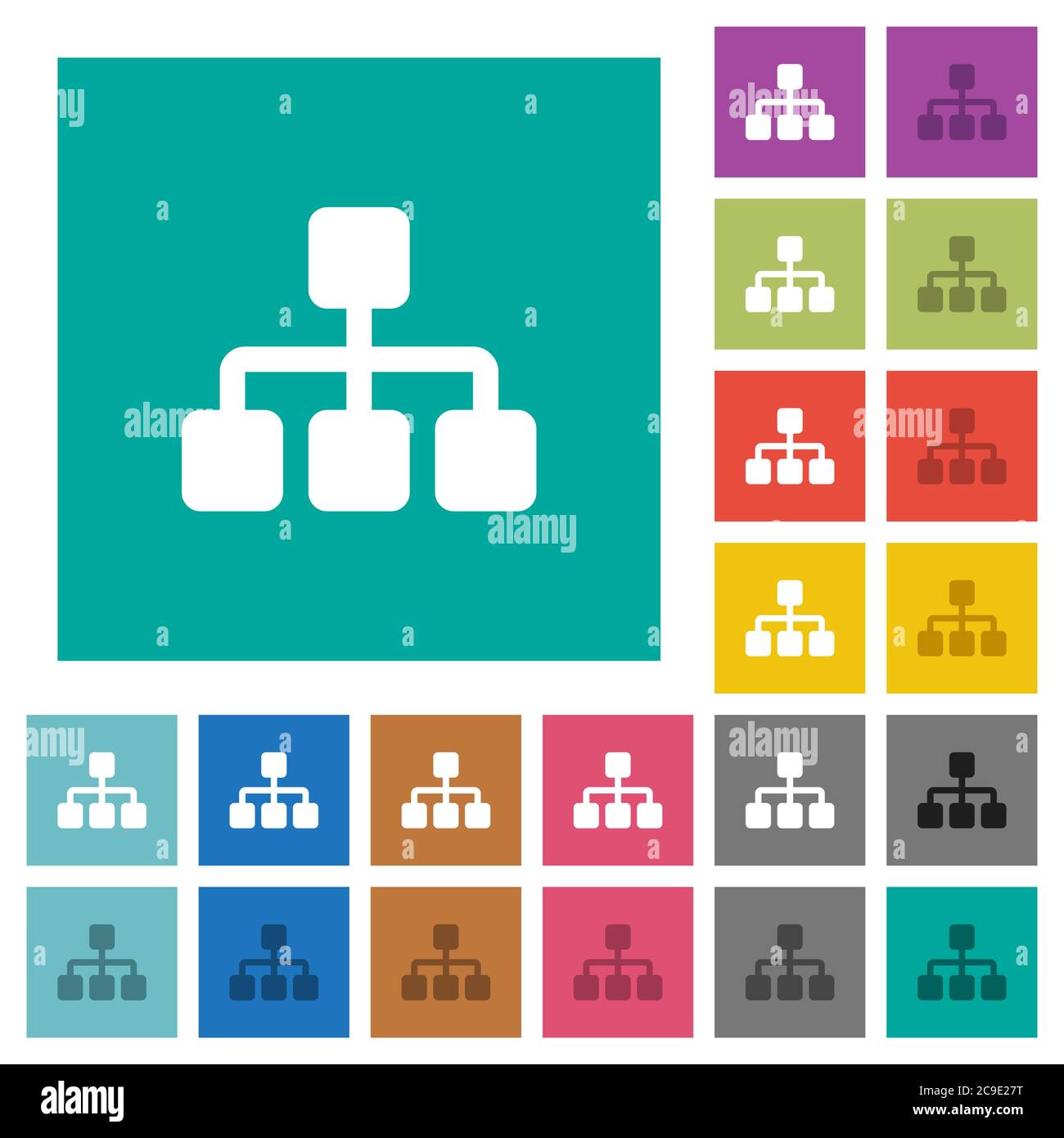 Network multi colored flat icons on plain square backgrounds. Included ...