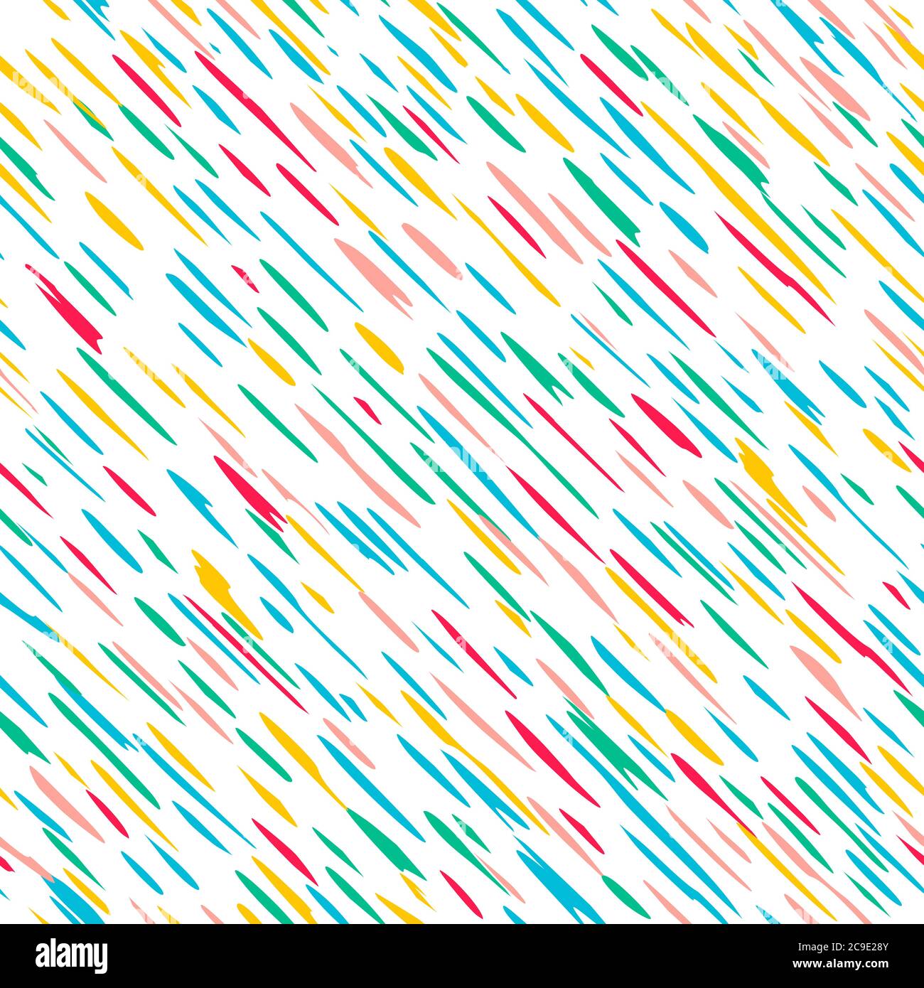 Seamless pattern, chaotic multicolored freehand lines, elongated spots on a white background. Stock Vector