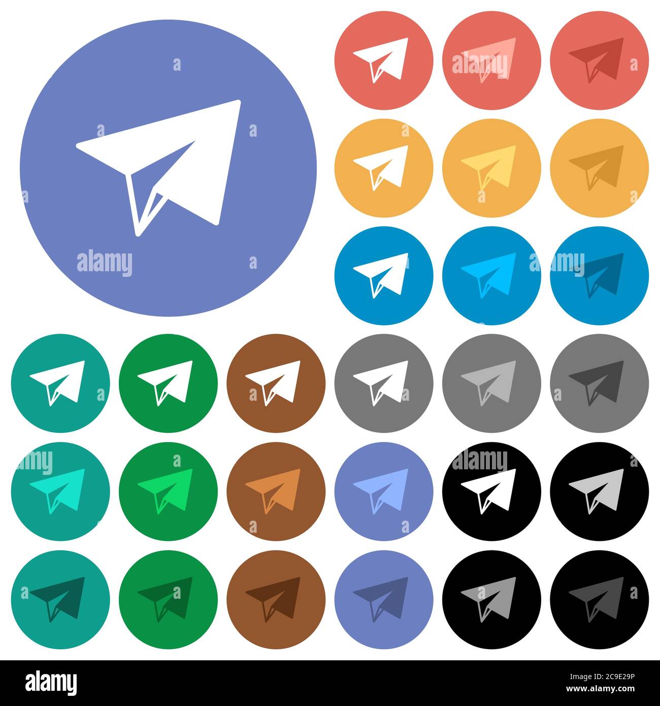 Paper plane multi colored flat icons on round backgrounds. Included ...
