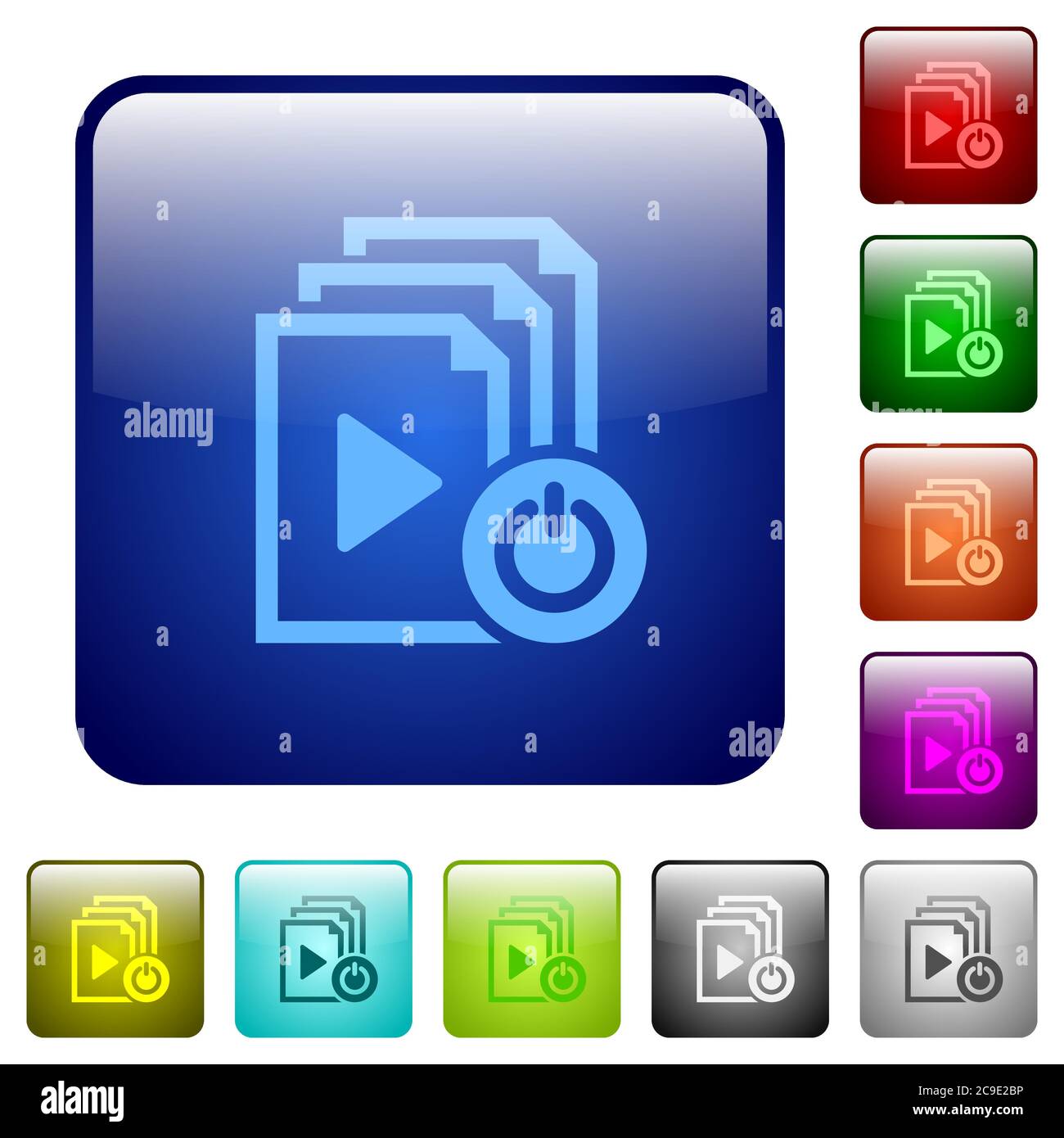 Exit from playlist icons in rounded square color glossy button set Stock Vector