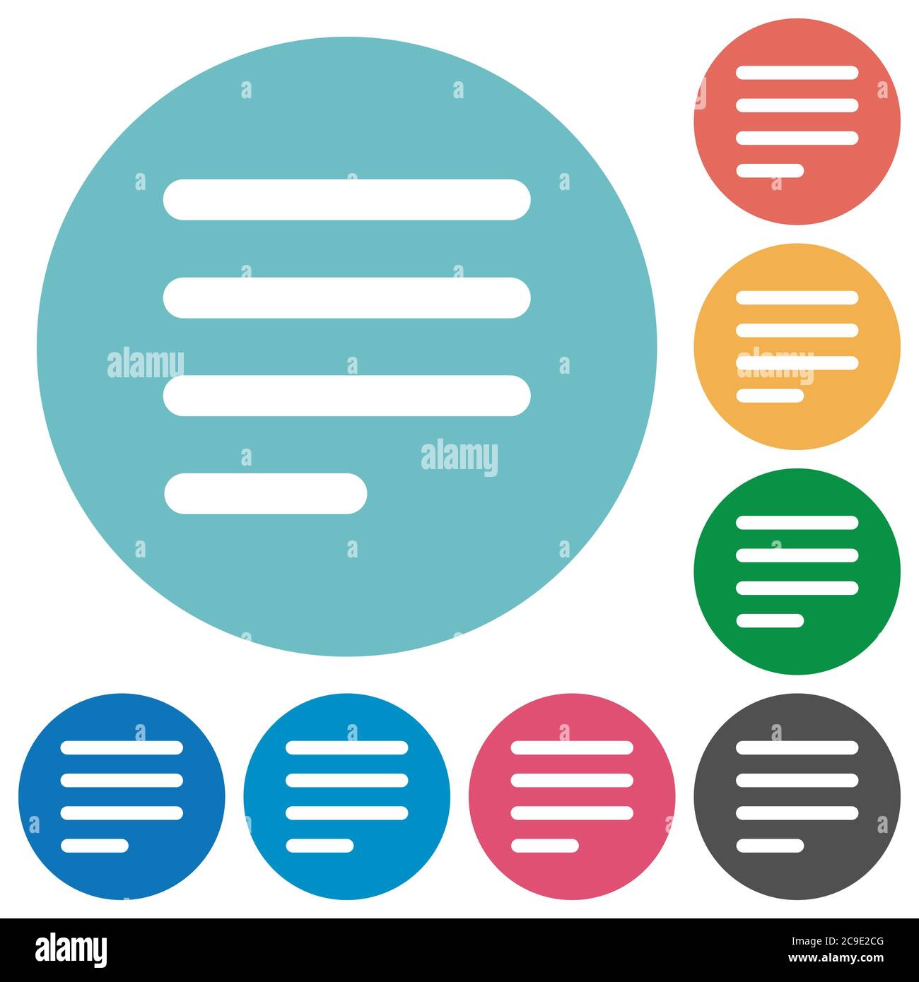 Text align justify last row left flat white icons on round color ...