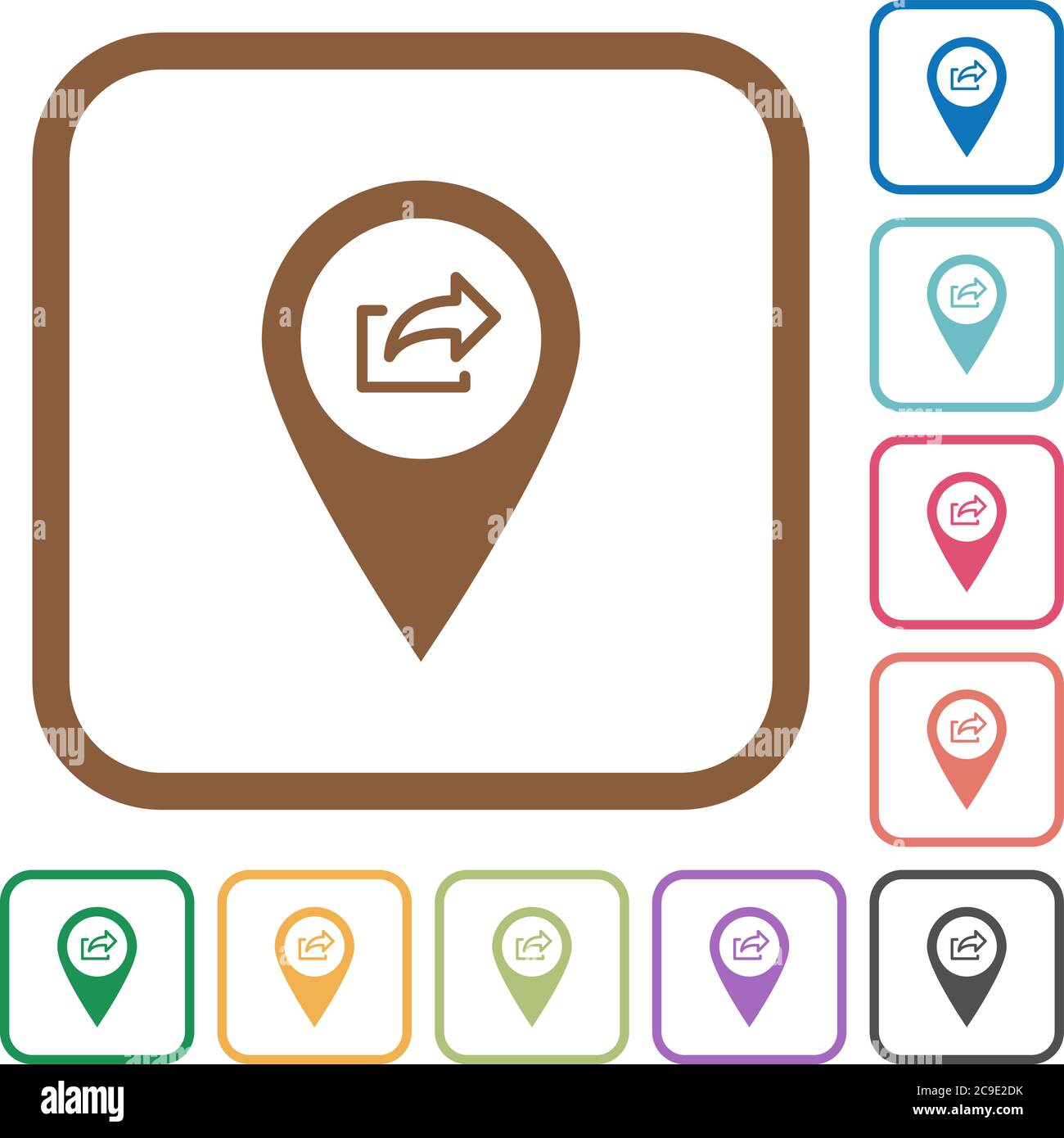 Export GPS map location simple icons in color rounded square frames on ...