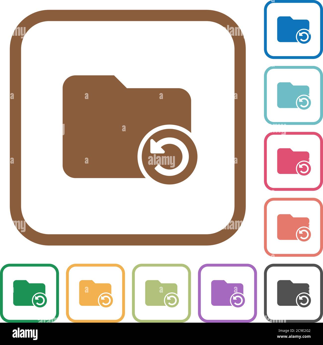 Undo folder operation simple icons in color rounded square frames on white background Stock Vector