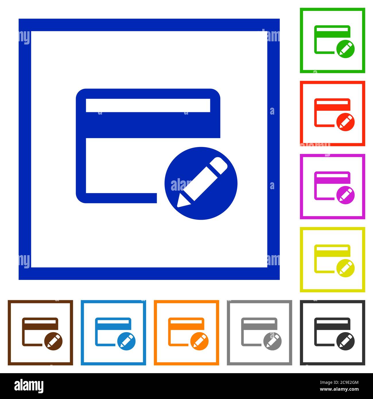 Rename credit card flat color icons in square frames on white ...