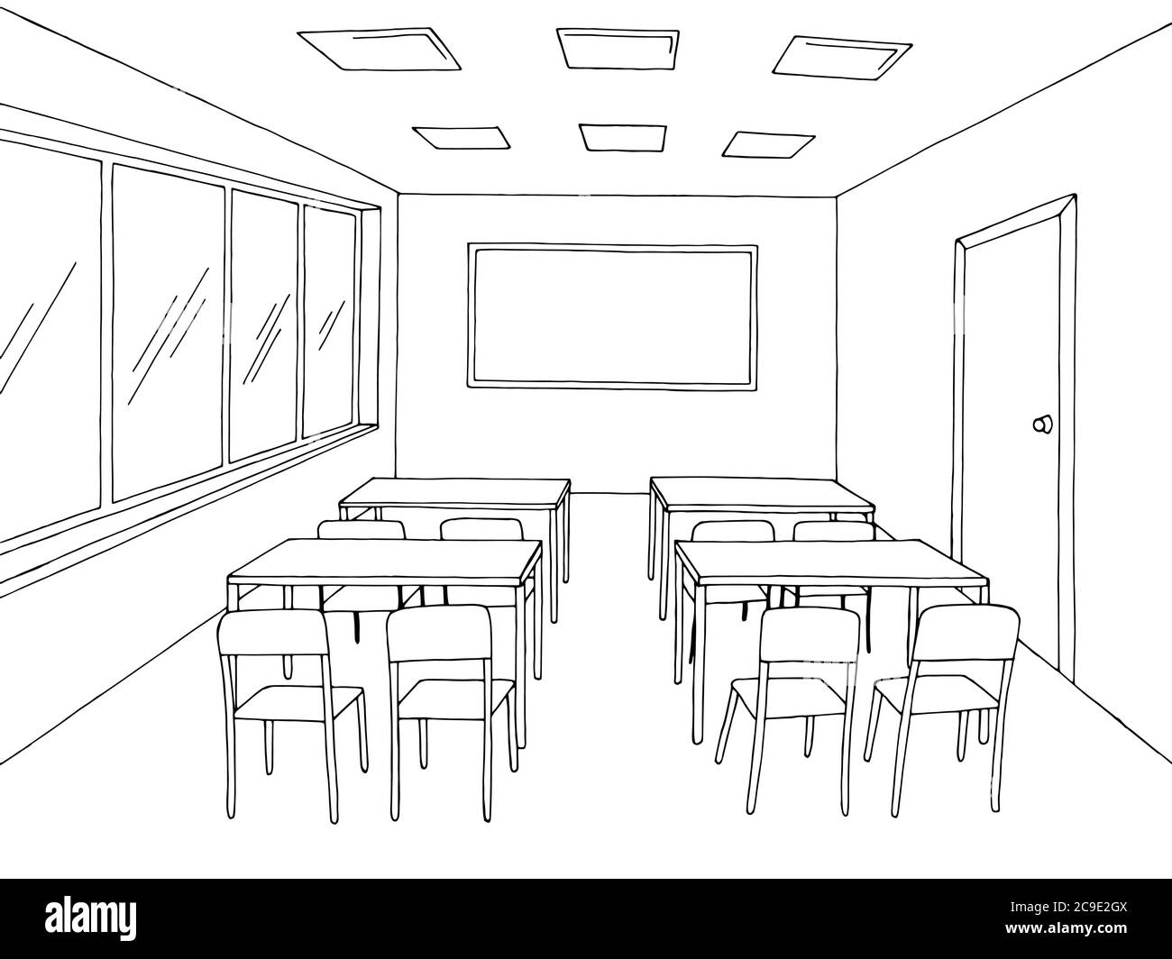 Classroom Graphic Black White School Interior Sketch Illustration Vector  Royalty Free SVG Cliparts Vectors And Stock Illustration Image 94781603