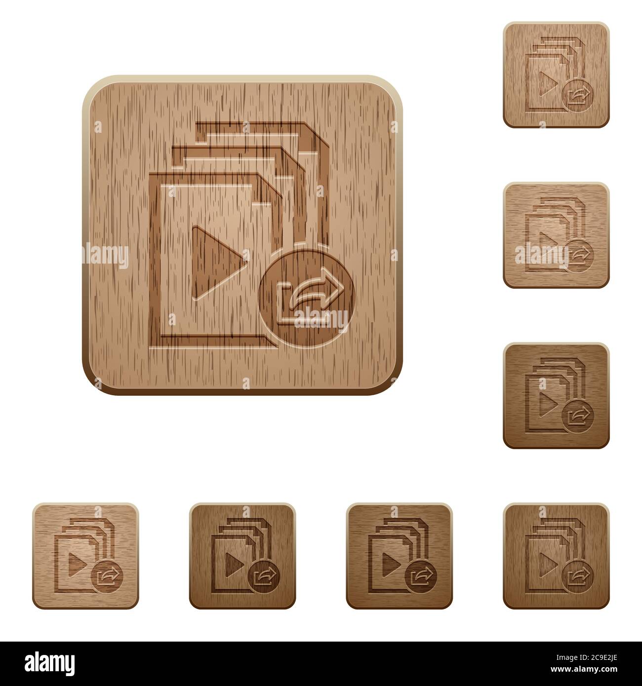 Export playlist on rounded square carved wooden button styles Stock Vector